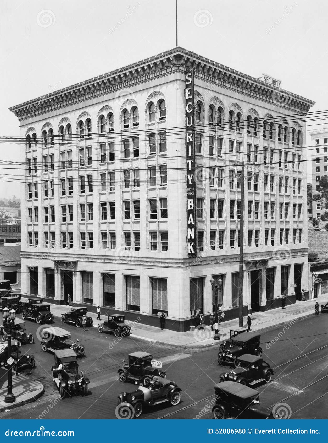 Bank on Corner of Busy Intersection Stock Photo Image of building