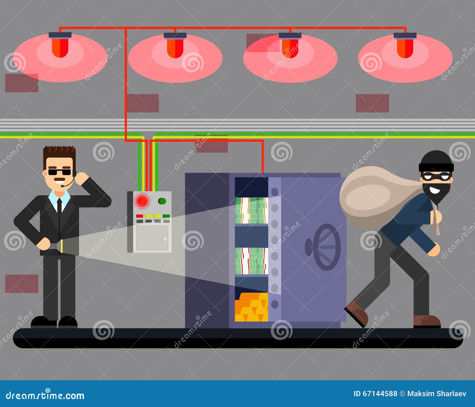 Bank Hacking Safe Crime Scene Security System Stock Vector
