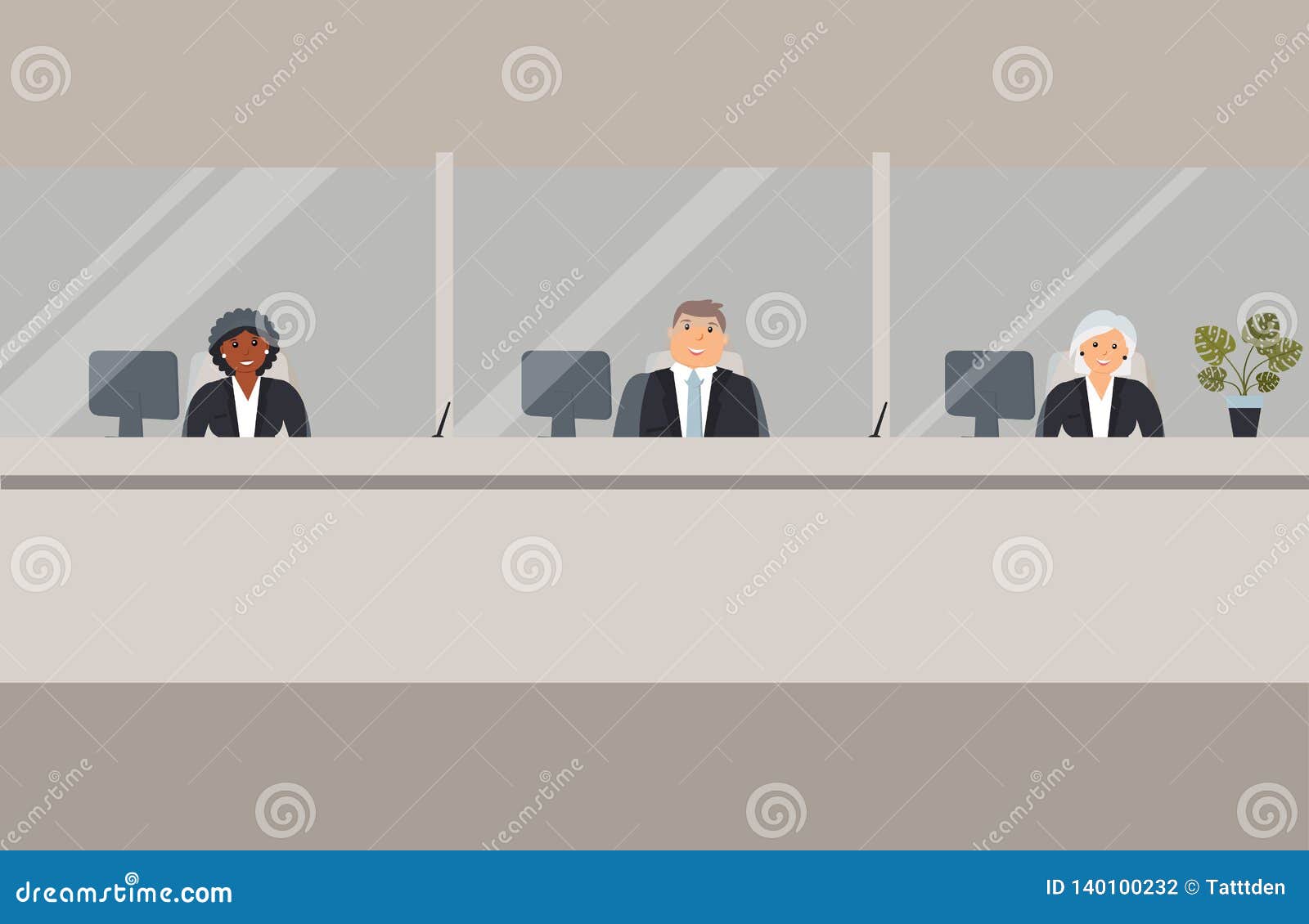 Bank Office Interior Bank Employees Sit Behind A Barrier With Glass And Ready To Serve Bank Customers Elegant Interior Financial Stock Vector Illustration Of Female Banking 140100232