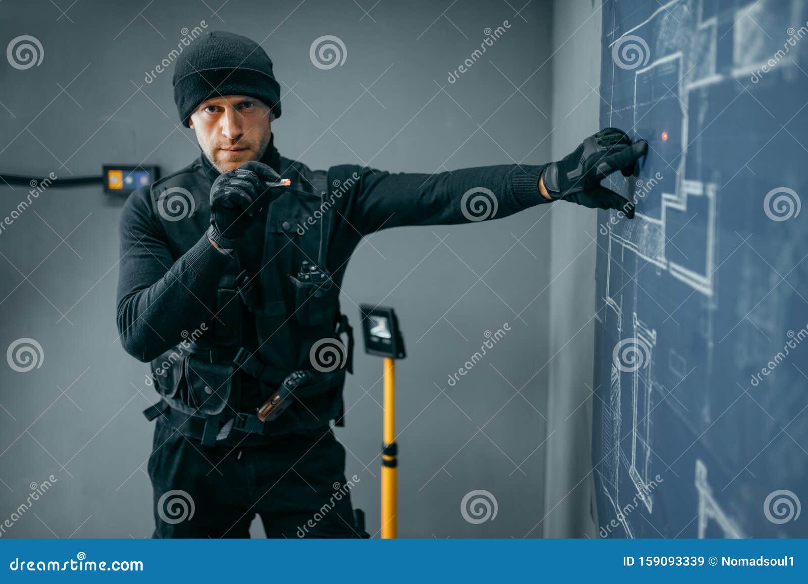 Bank Robbery Male Robber In Black Uniform Stock Image Image Of
