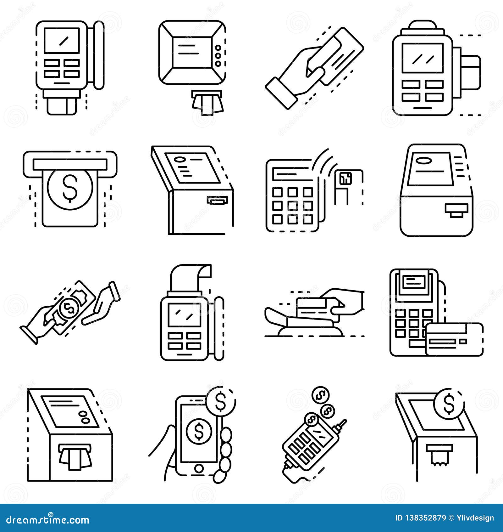 Bank Terminal Icons Set, Outline Style Stock Vector - Illustration of ...