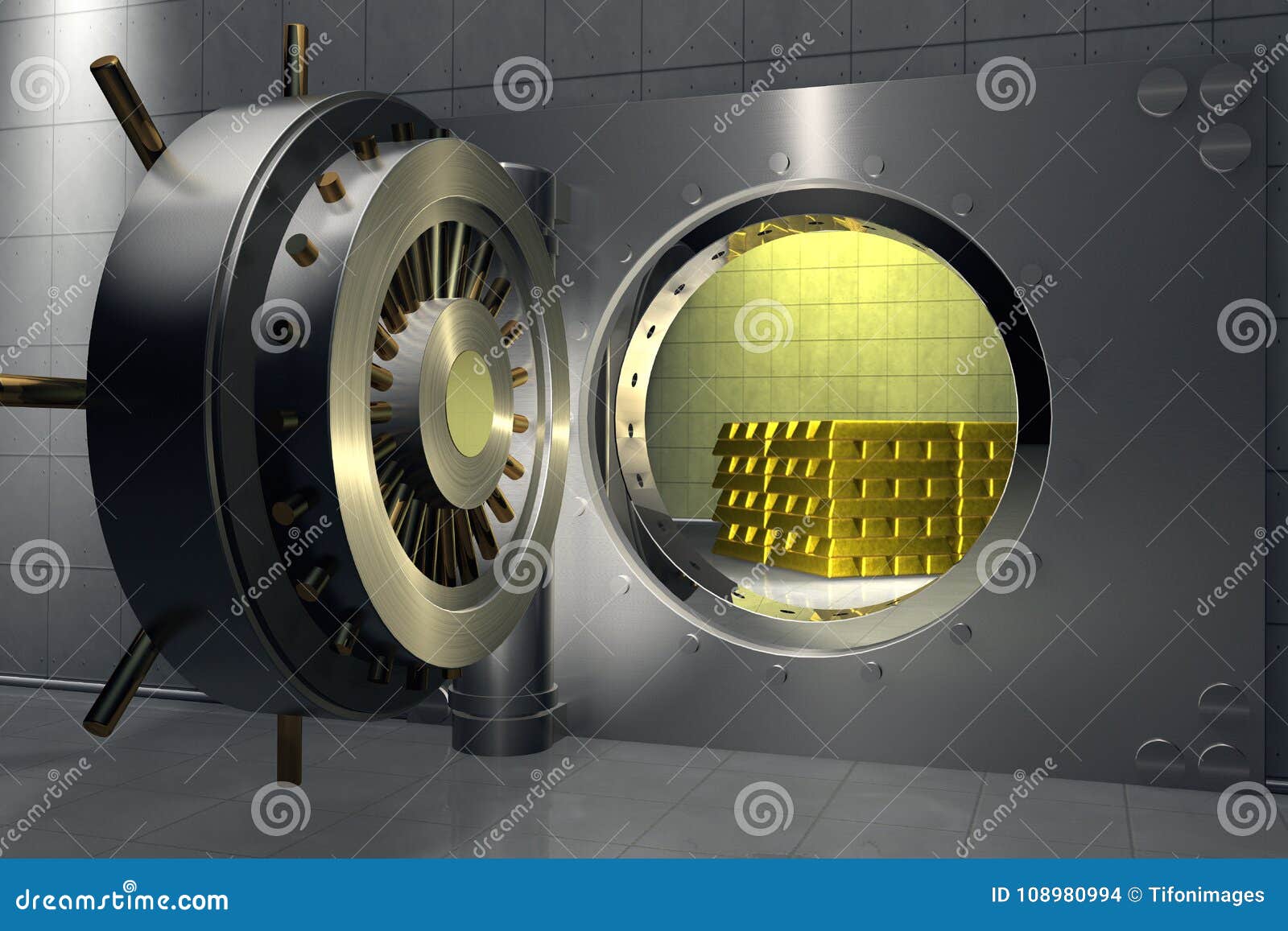 bank vault with stack of gold bars