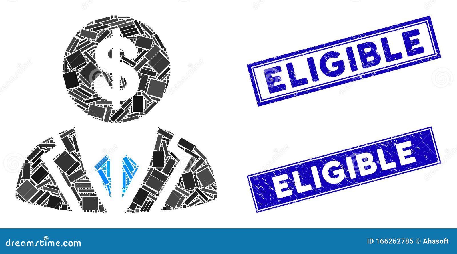 Banker Mosaic and Distress Rectangle Eligible Stamps Stock Vector