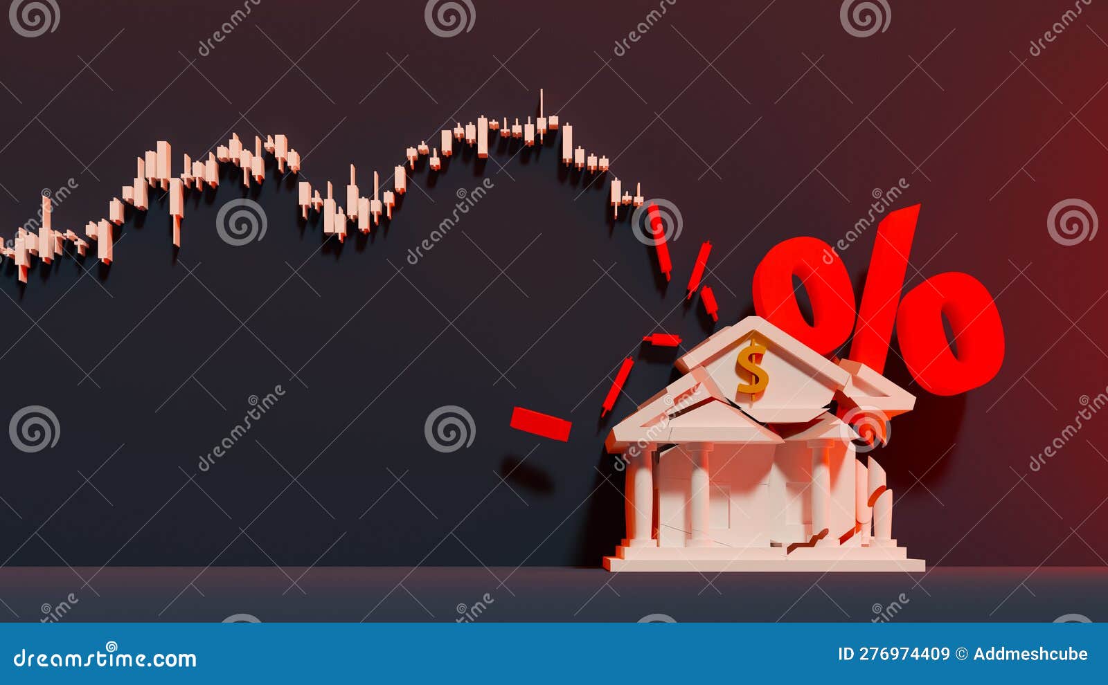 Banking Crisis and Stock Price Decline Due To Interest Rate Hikes . 3d