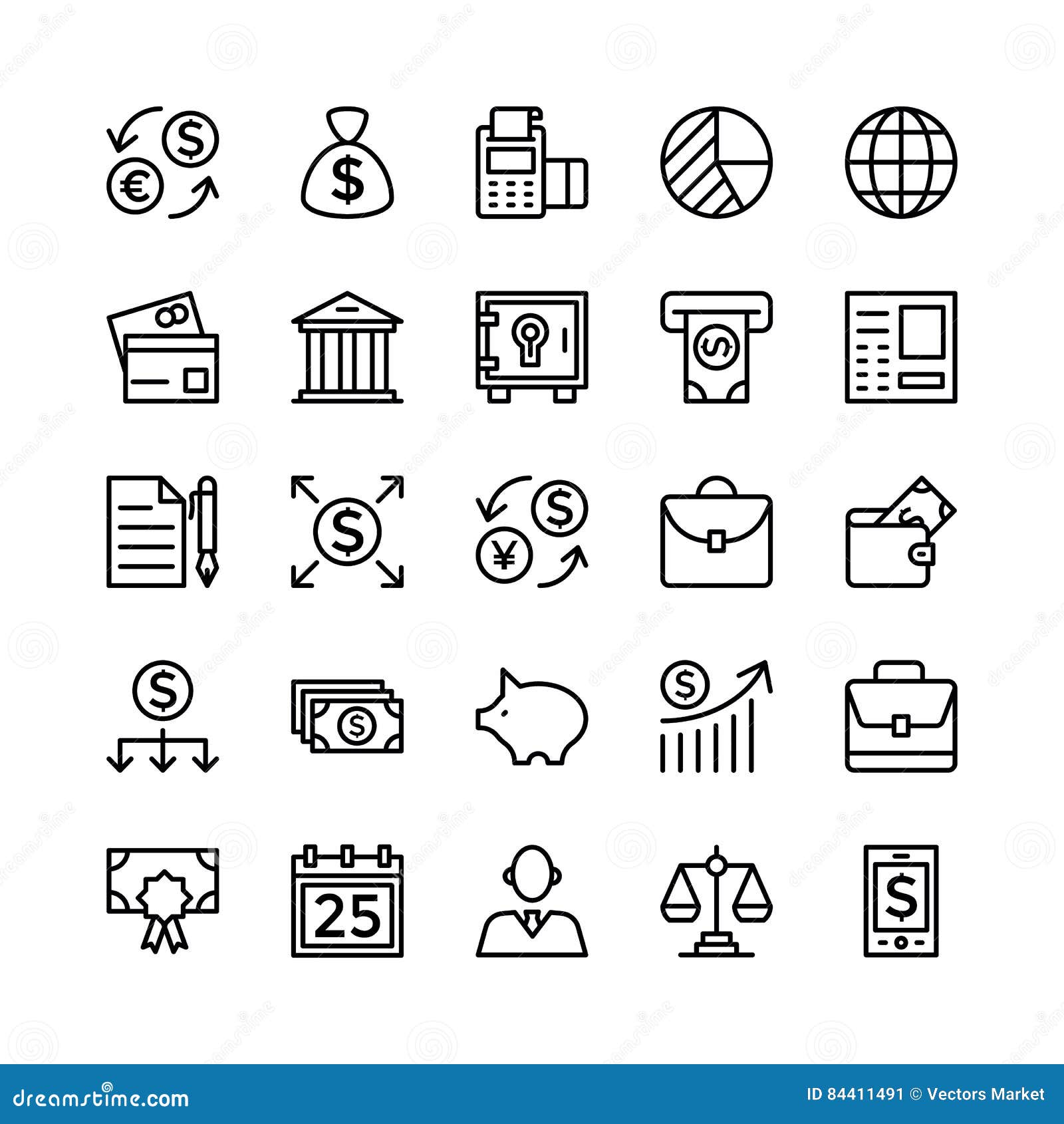 Banking and Finance Outline Vector Icons 5 Stock Illustration ...