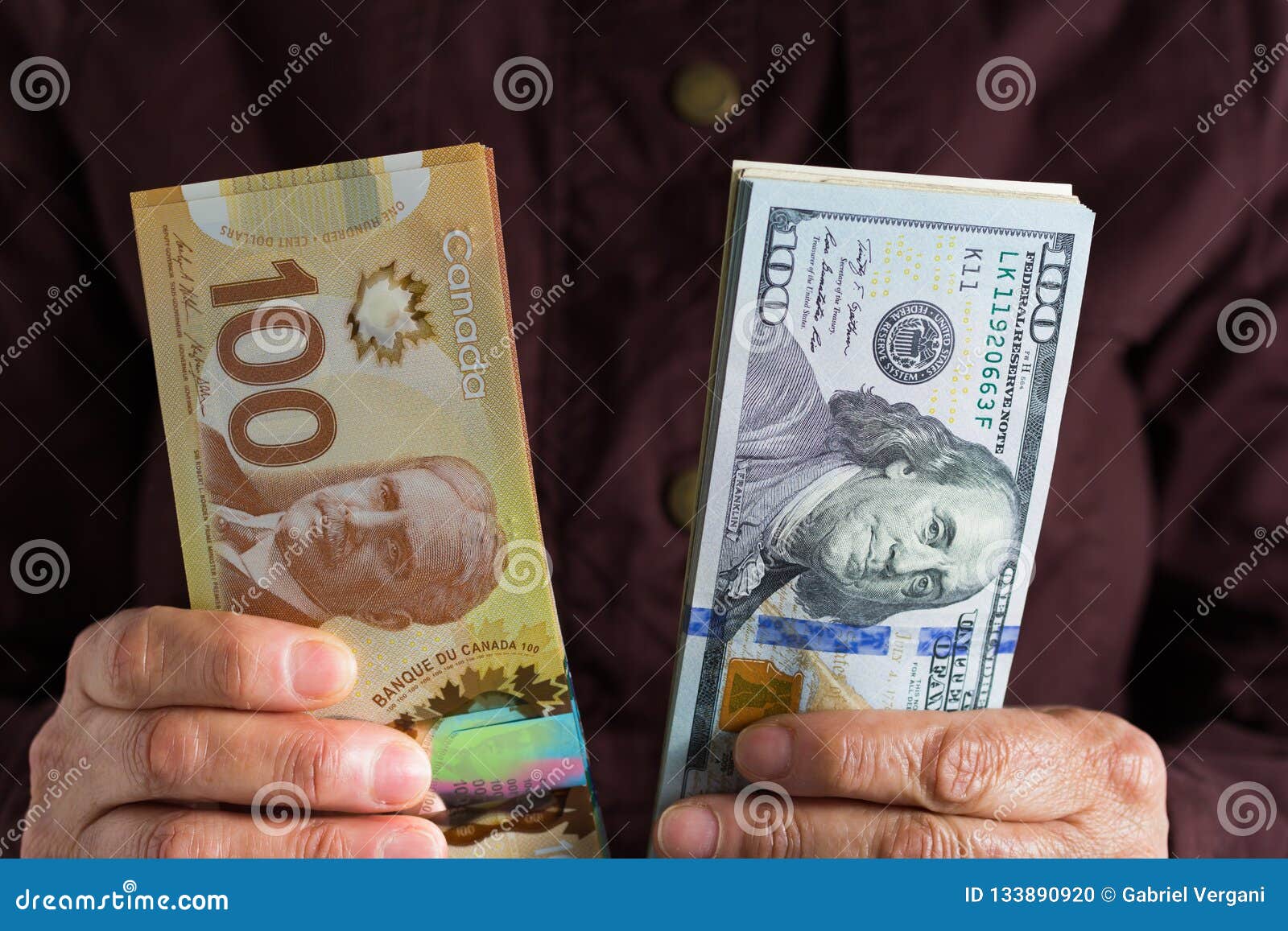 Banknotes Of Canadian Currency Dollar And North American Currency Us Dollars Old Retired Person Paying In Cash Stock Photo Image Of Paying Career 133890920