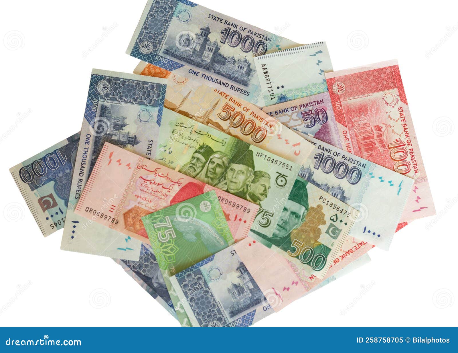 Banknotes of Different Denominations of Pakistani Currency with a New
