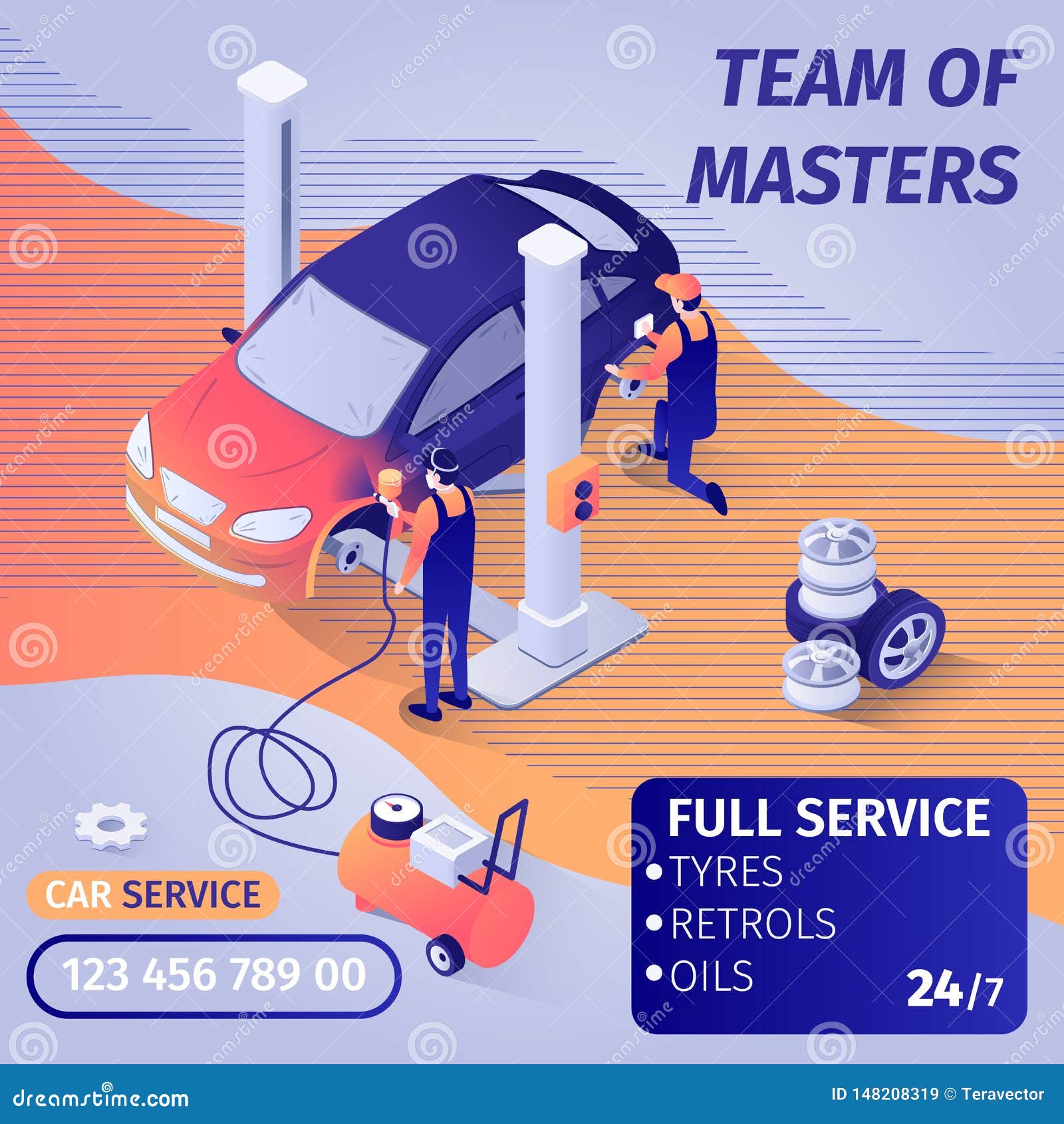 banner advertises skilled teamwork in car service
