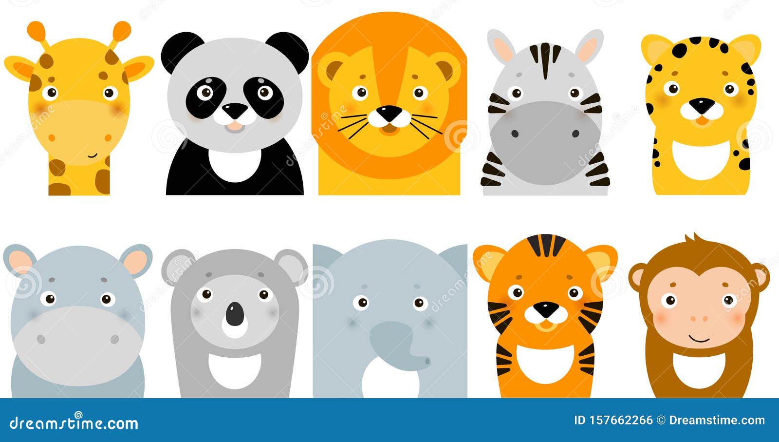 Jungle Animals Icons, Vector Animals, Safari Animals, Animal Faces Stock  Vector - Illustration of avatar, lion: 157662266