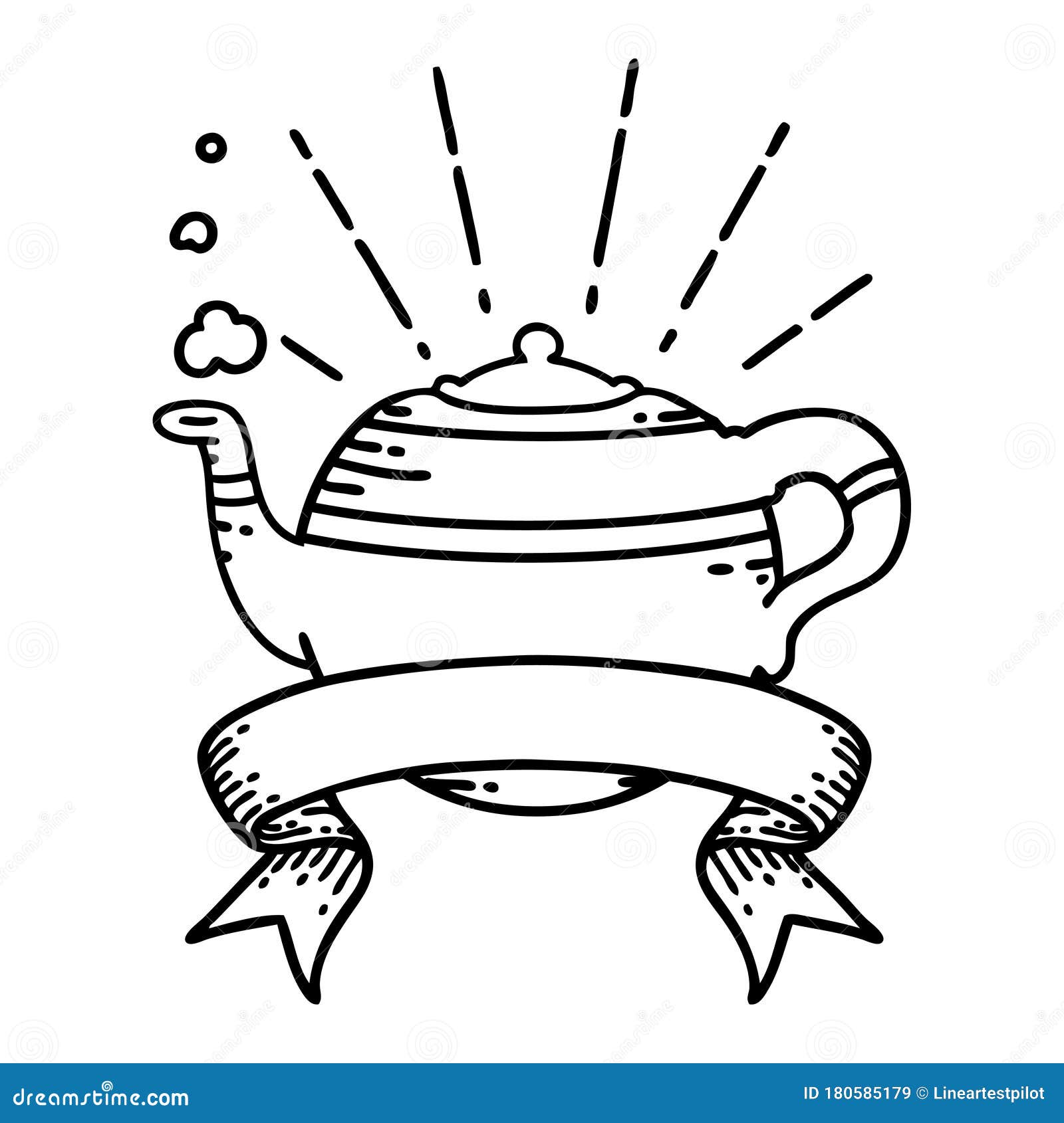 Banner with Black Line Work Tattoo Style Steaming Teapot Stock Vector -  Illustration of line, vintage: 180585179