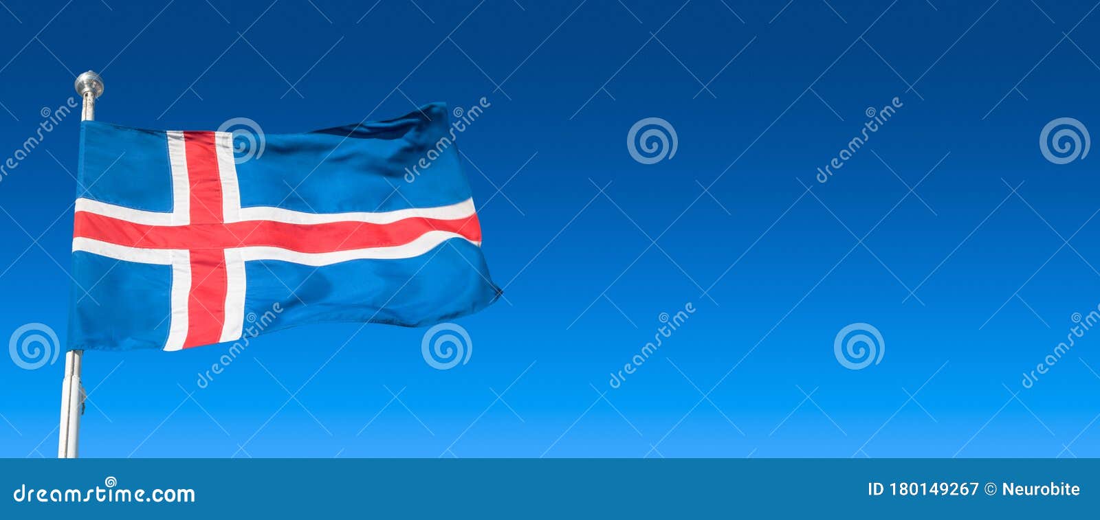 Banner with Blue Icelandic Civil Flag with Red and White Cross at Blue Sky Background with Copy Space for Text, Closeup, Stock - Image of arms, 180149267