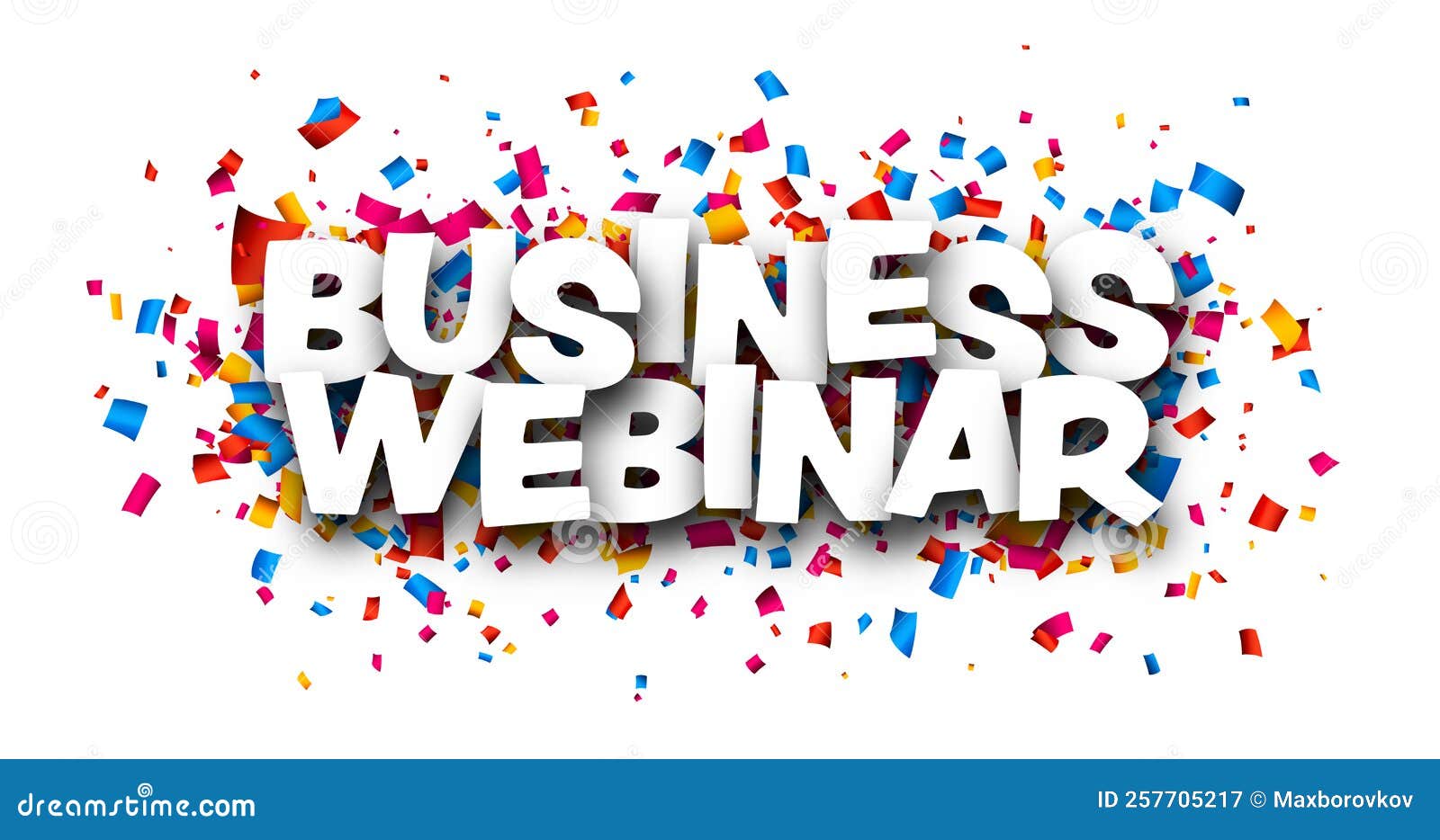 Banner with Business Webinar Sign Over Colourful Cut Ribbon Confetti
