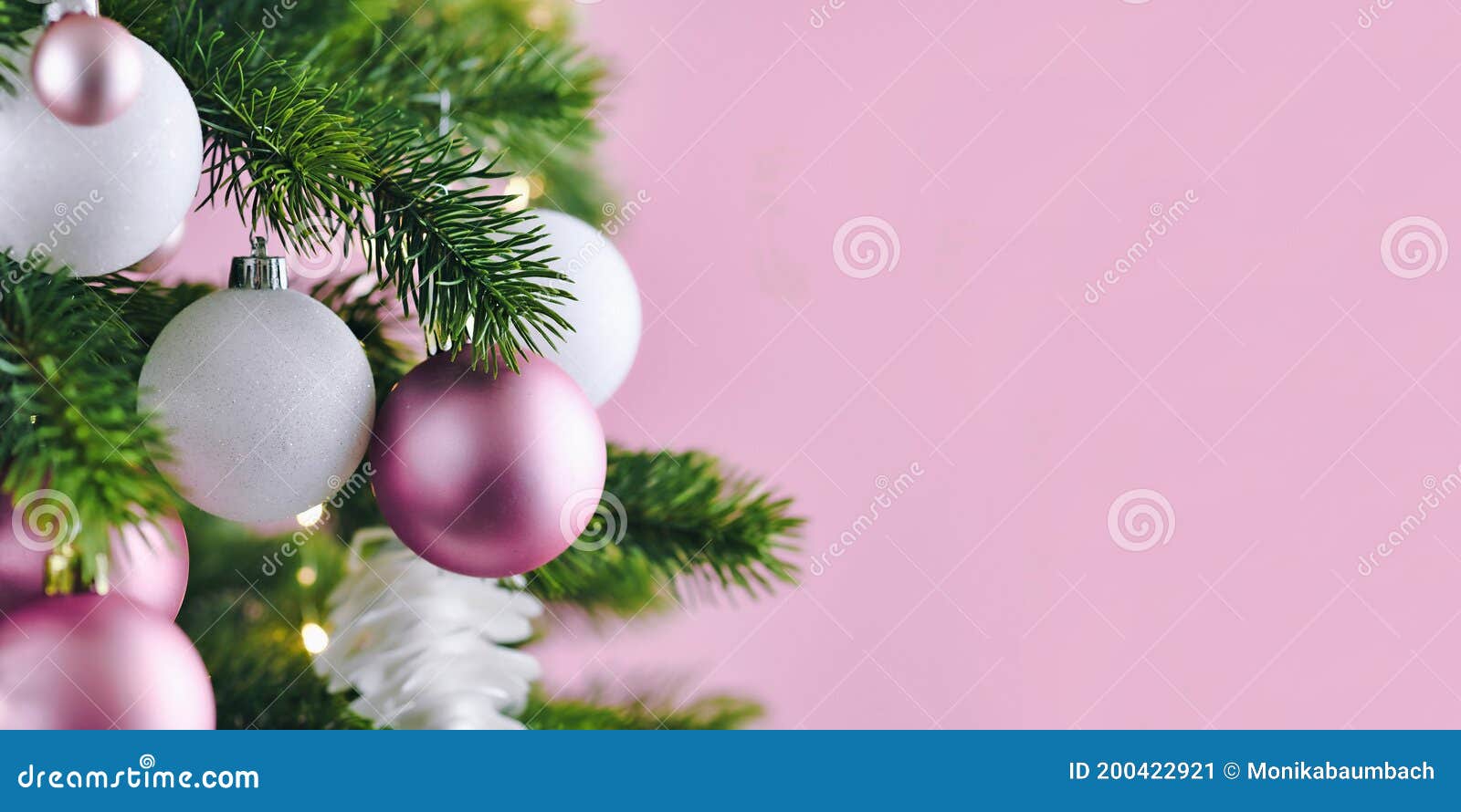 Banner with Christmas Tree Decorated with White and Pink Seasonal Tree ...