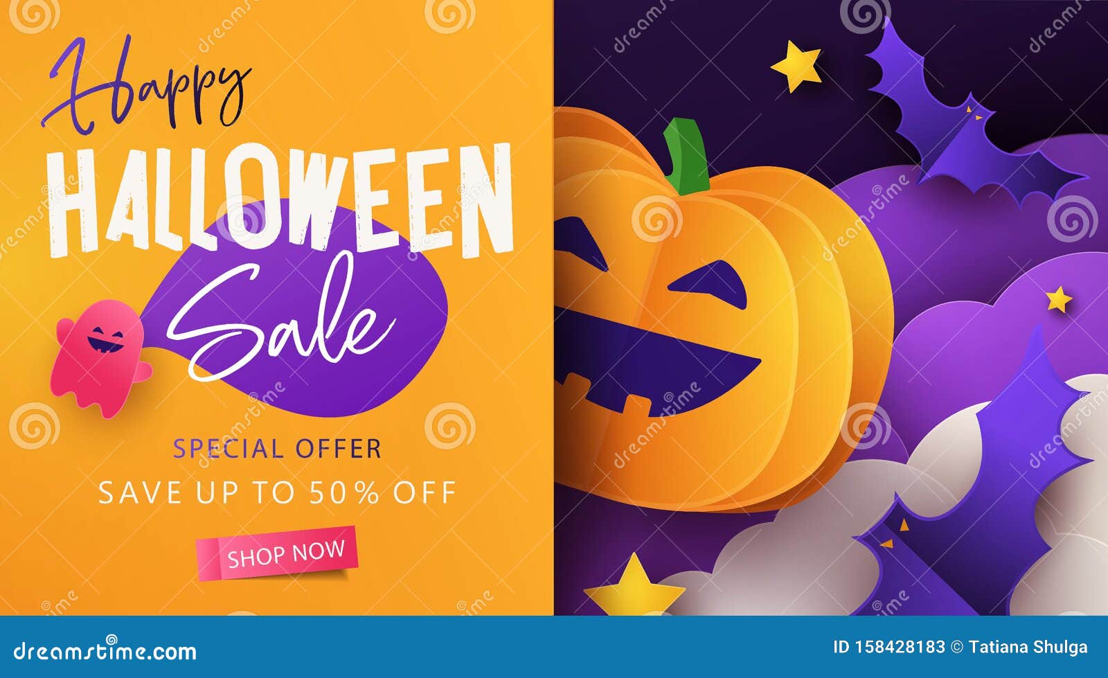 Cara assustadora de abóbora de halloween ou modelo de design de banner  fantasma