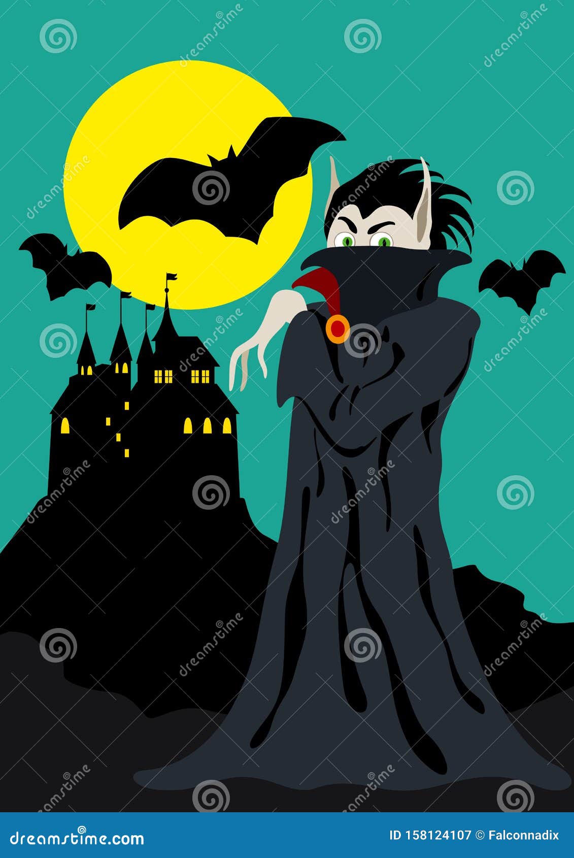 Personagem De Desenho Animado De Vampiro No Fundo Do Cemitério Noturno.  Ilustração De Halloween De Criatura Engraçada. Pacote, Cartaz Ou Design De  Convite De Saudação. Vector Isolado Royalty Free SVG, Cliparts, Vetores