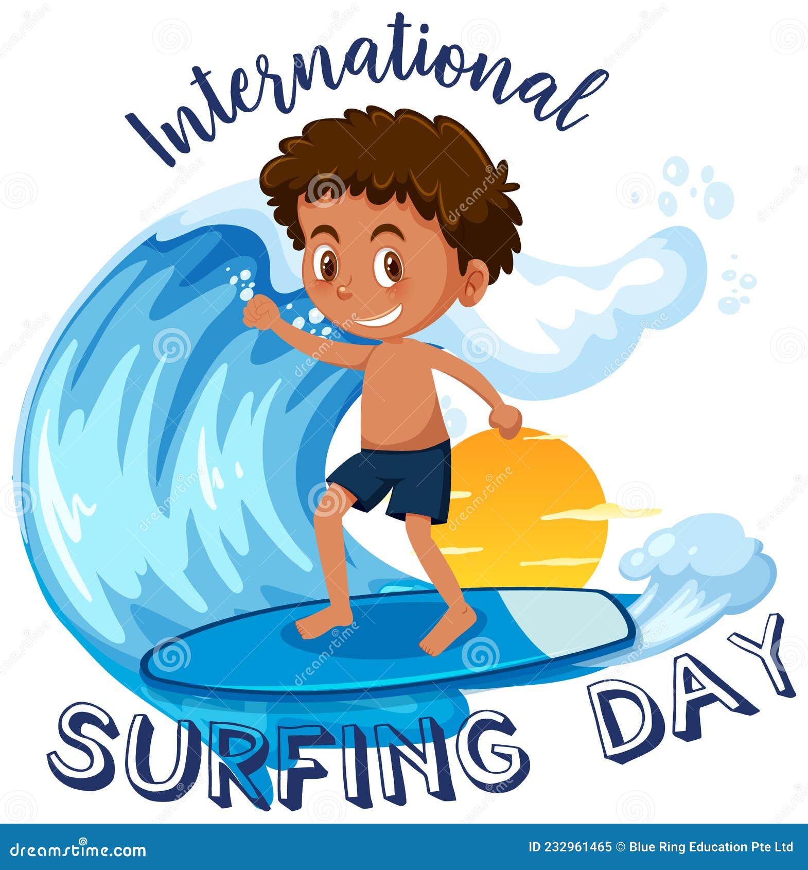 Banner Del Día Internacional Del Surf Con Un Personaje De Dibujos Animados  De Un Niño Surfista Aislado Ilustración del Vector - Ilustración de  muestra, ocio: 232961465