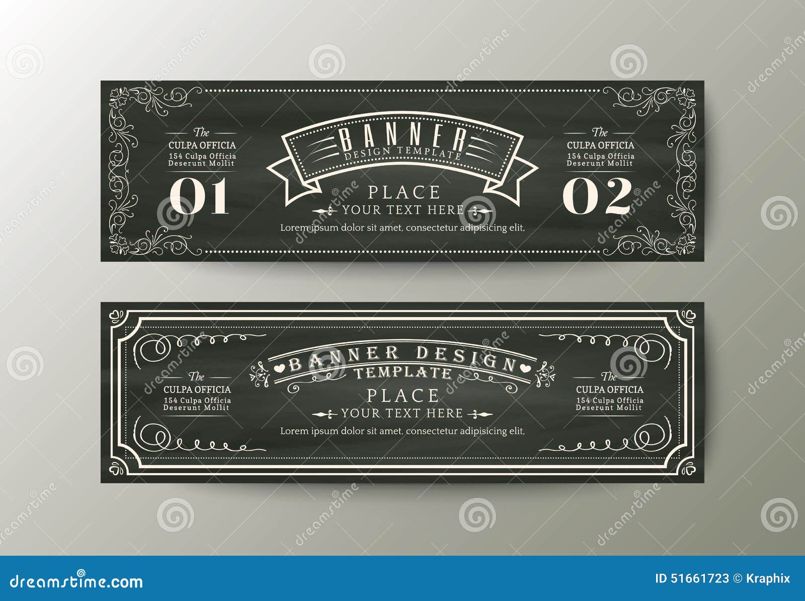 banner  template with vintage floral frame on chalk board