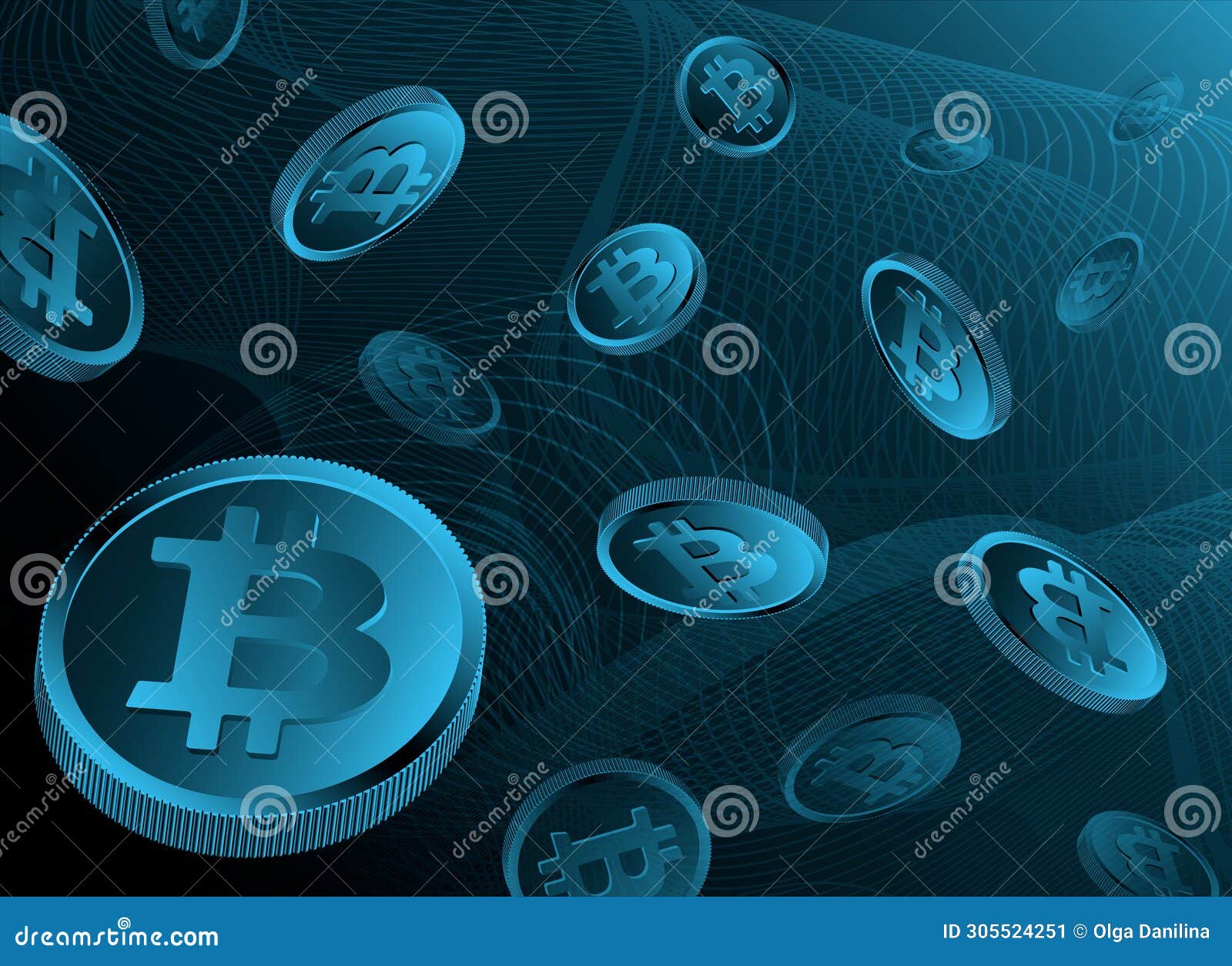 banner falling flying bitcoin coins  neon