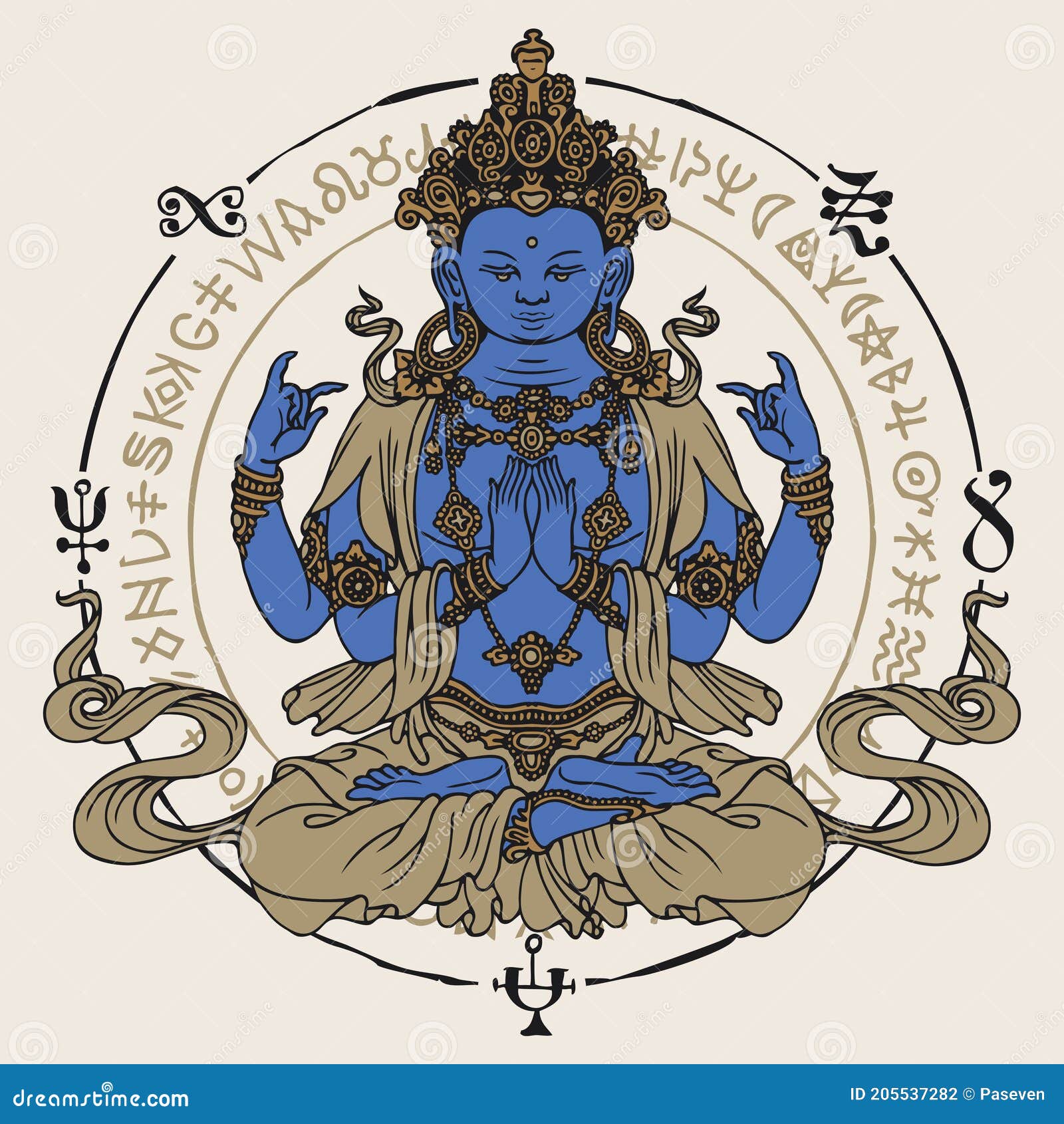 hand drawn krishna meditating in lotus pose