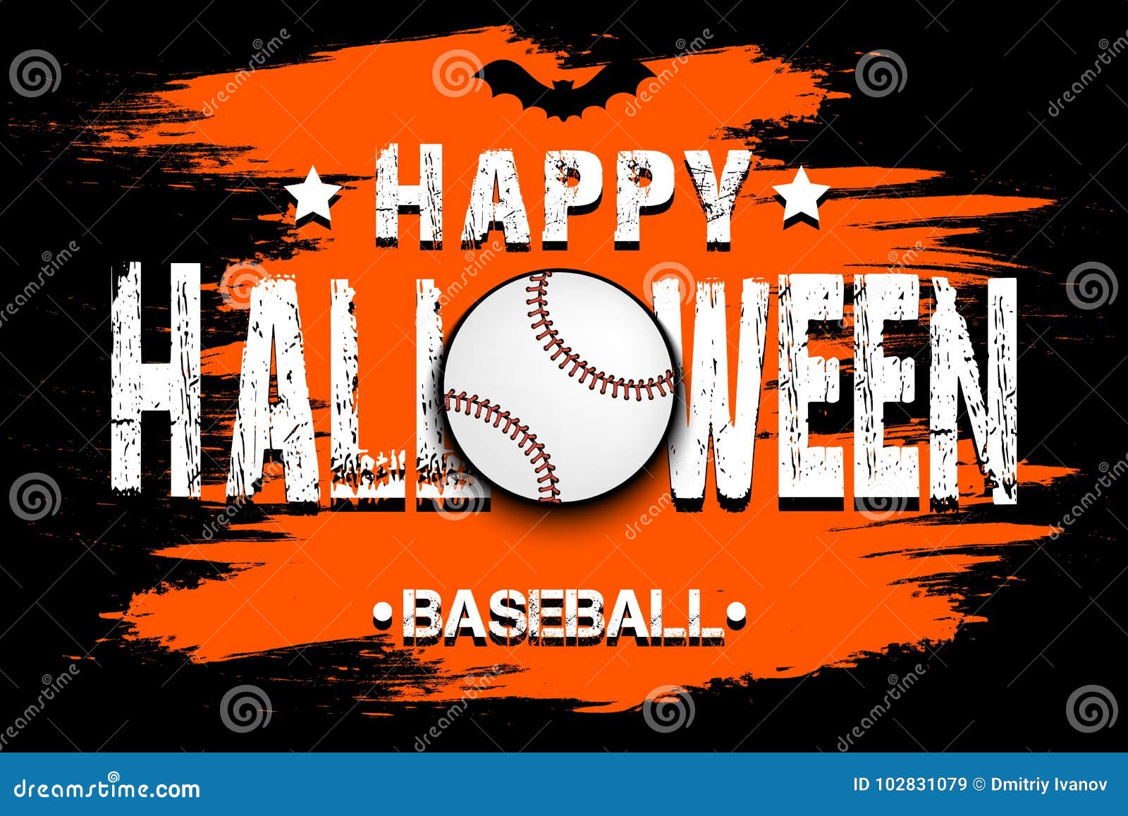 Banner Happy Halloween and Baseball Ball Stock Vector - Illustration of