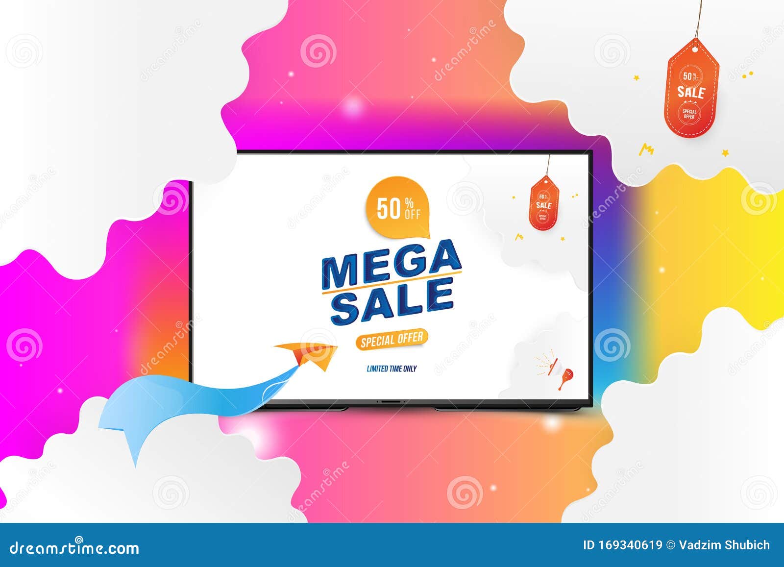Download Banner Mega Sale In Mockup Realistic Backlit Tv With OLED Technology. Special Offer 50 With ...