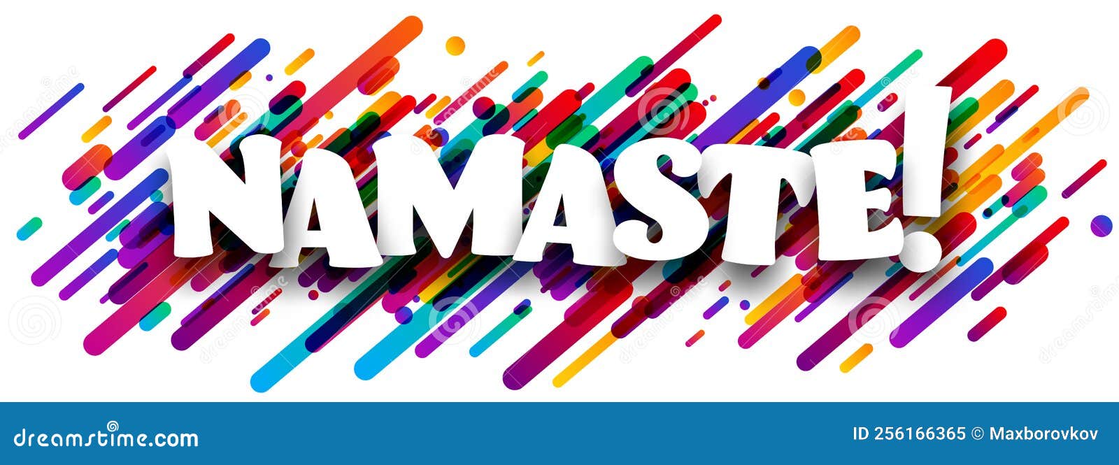 Banner with Namaste Sign on Colorful Brush Strokes Background Stock