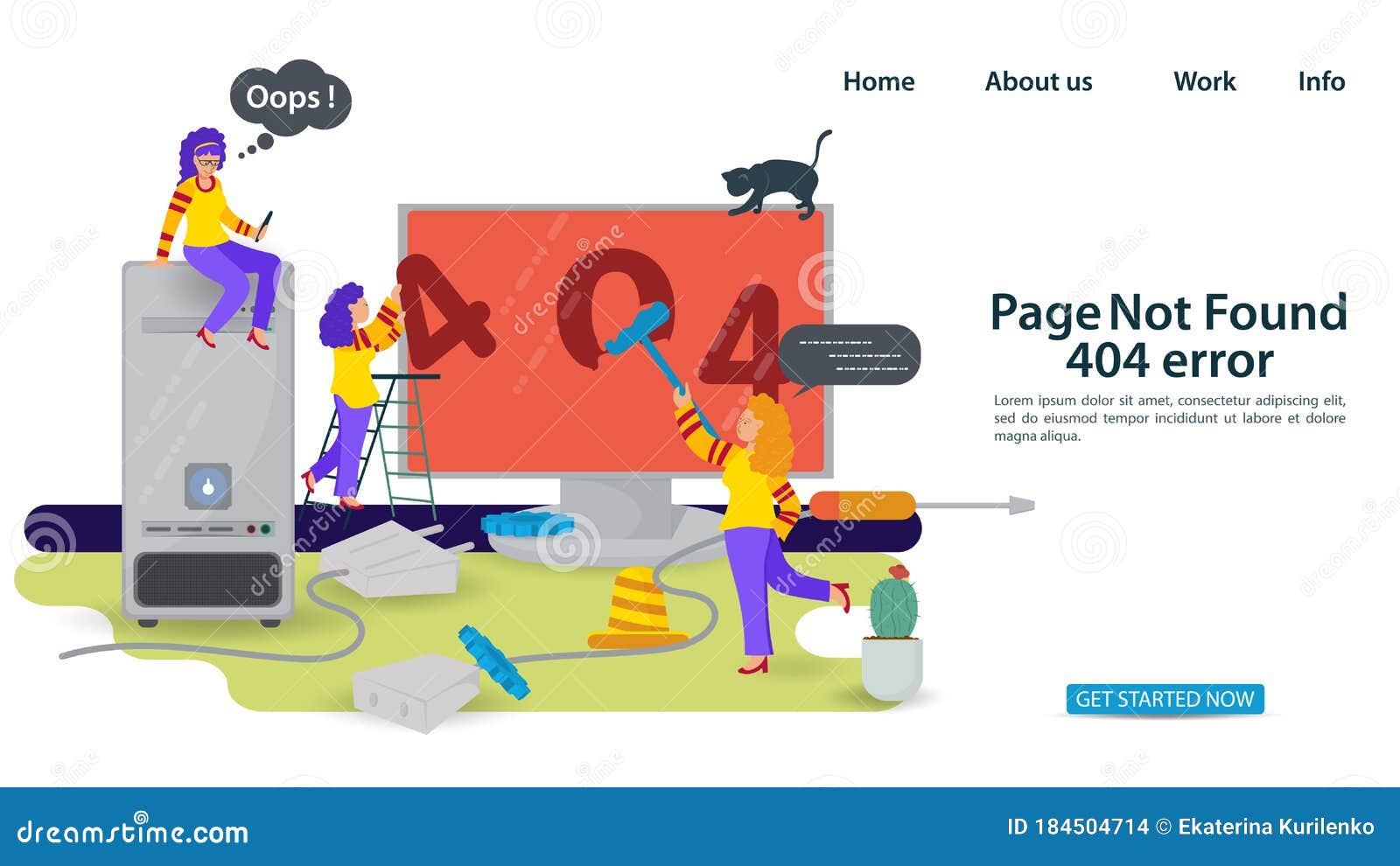 banner oops 404 error page not found internet connection problems small people repair computer paint numbers for websites and