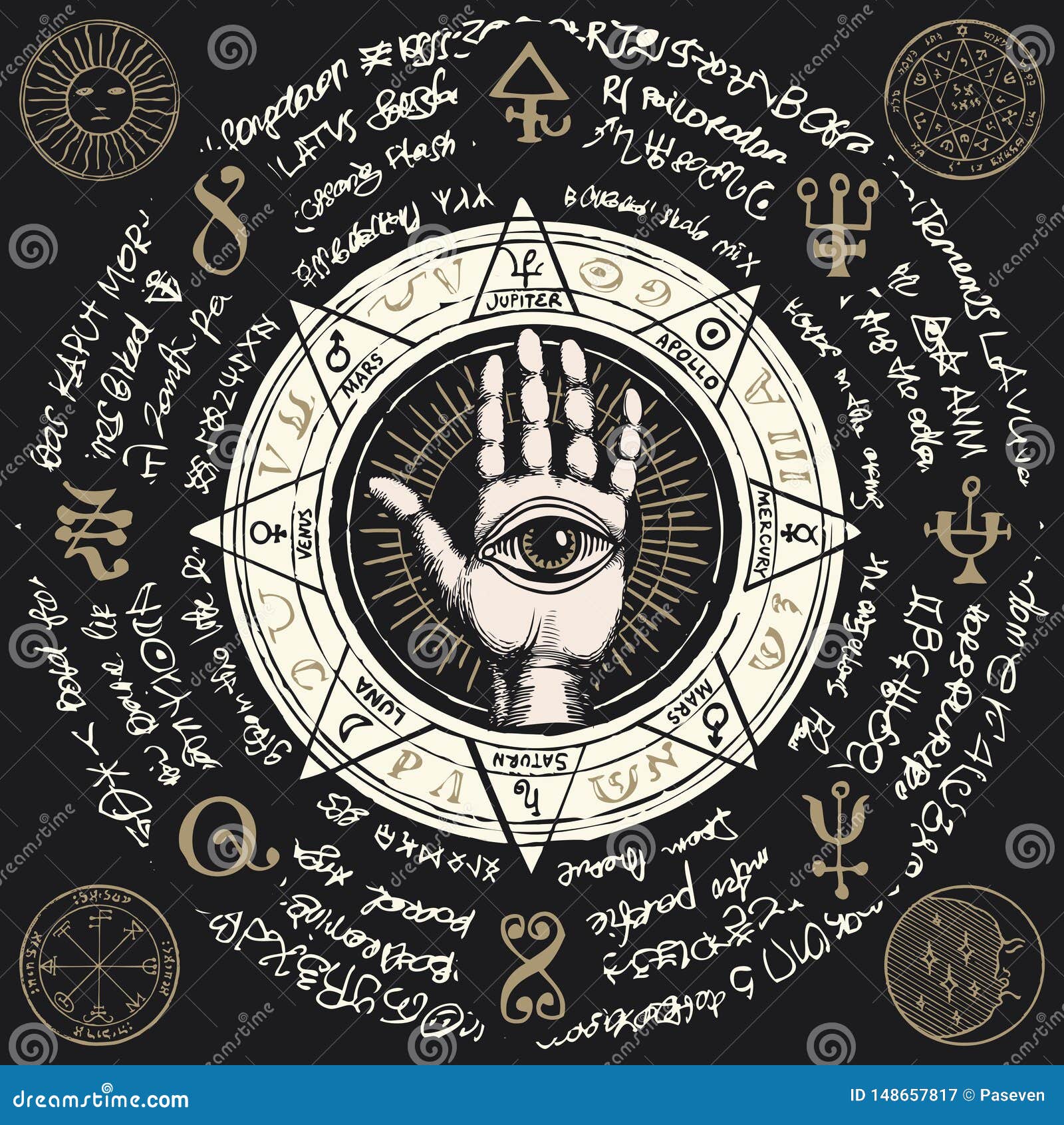 banner with open hand with all seeing eye 