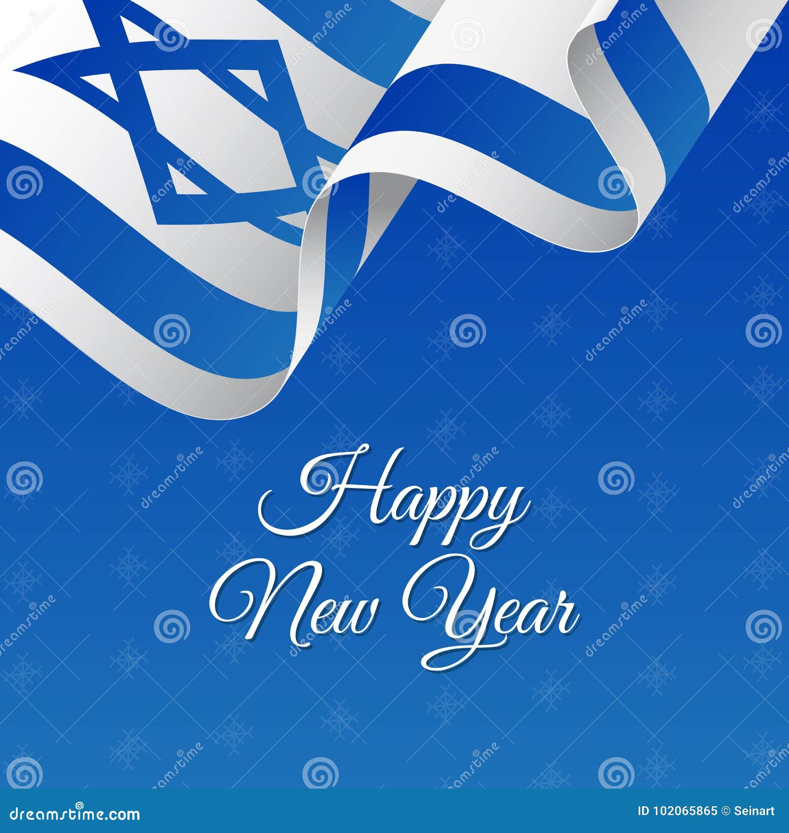Banner or Poster of Israel Happy New Year. Snowflake Background Stock