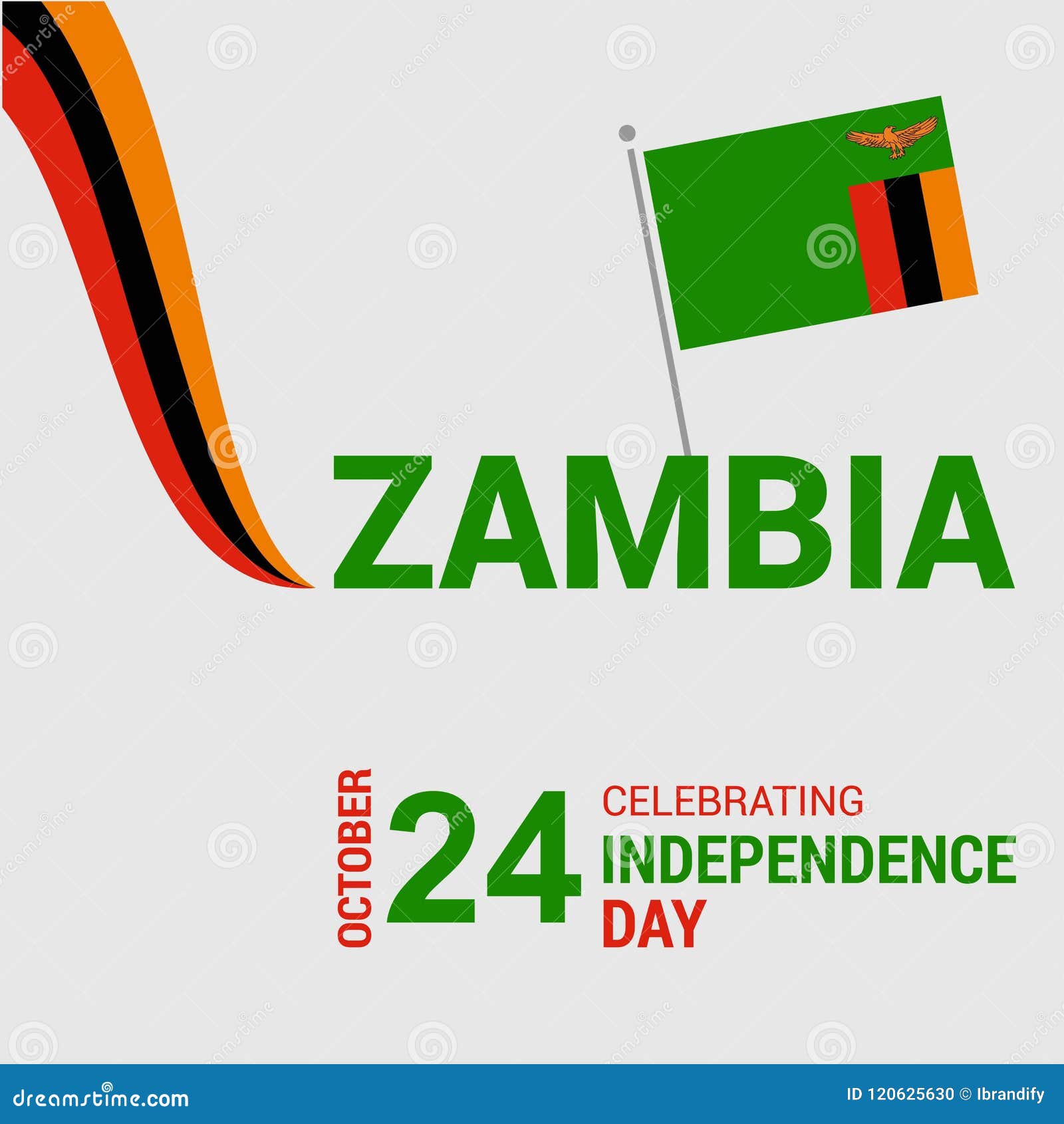 Banner or Poster of Zambia Independence Day Celebration. Waving Stock