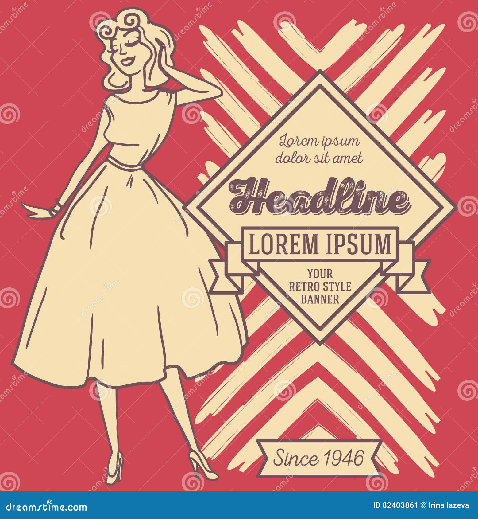 Banner in Retro American Style, 1950s Styled Woman Stock Vector ...