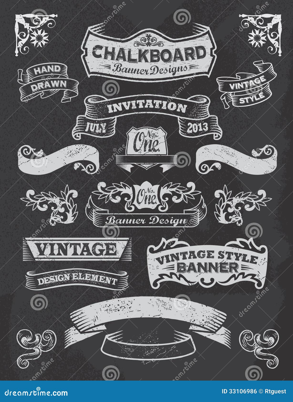 chalkboard banner and ribbon  set on a black