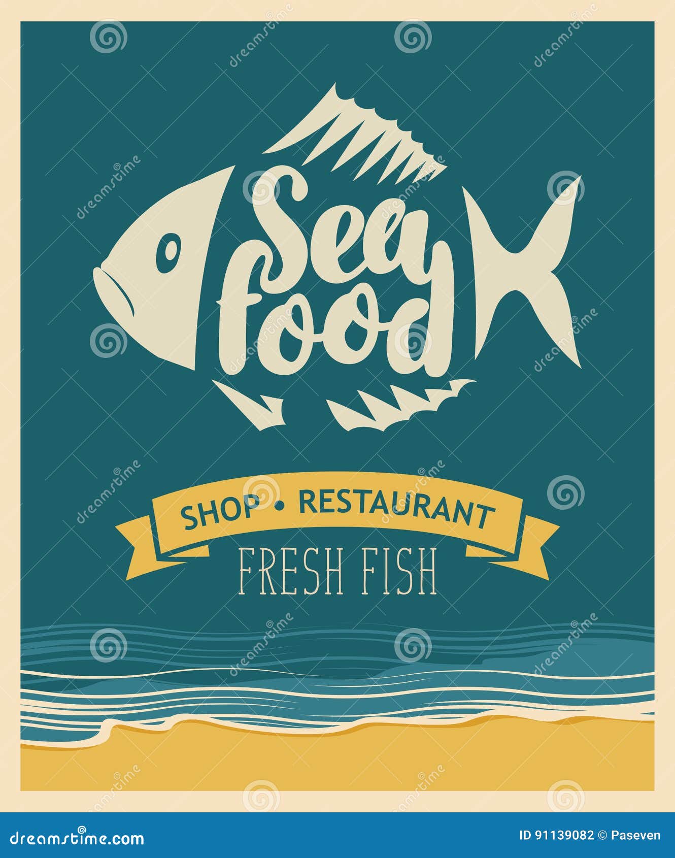 Banner for Seafood Restaurant or Shop with Fish Stock Vector ...