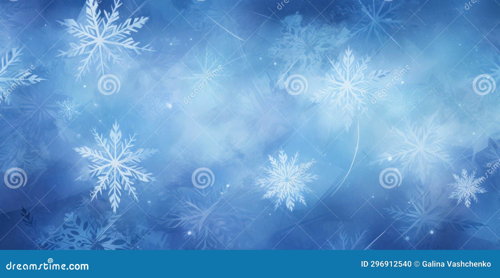 banner with serene blue background, adorned white snowflakes, with empty copy space for new year's greetings, creating