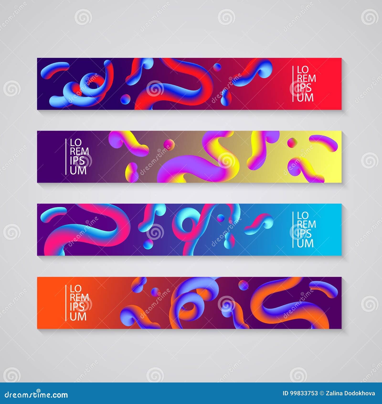 Banner Set with Abstract Dynamic Background Design. Fluid Colors on