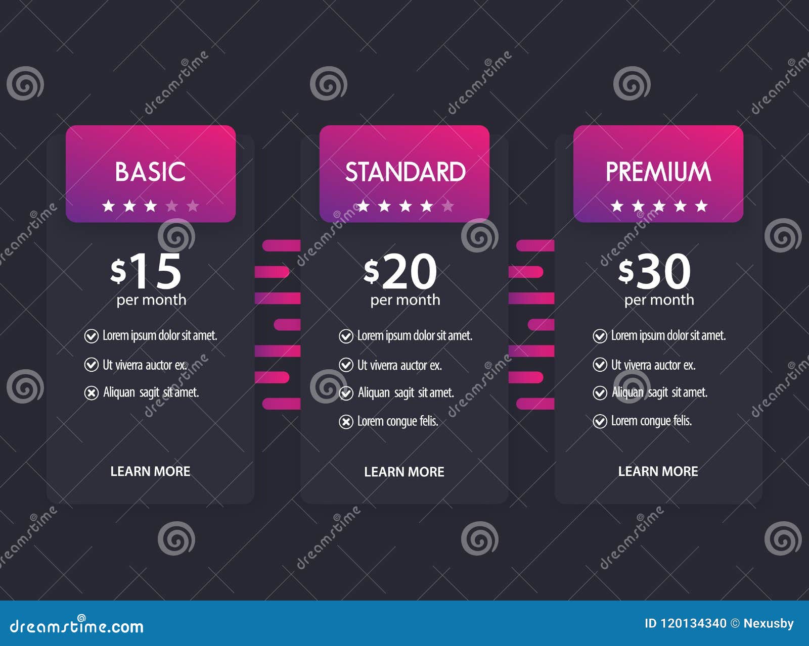 Banner for Tariffs, Vector Pricing Table, Boxes Stock Vector