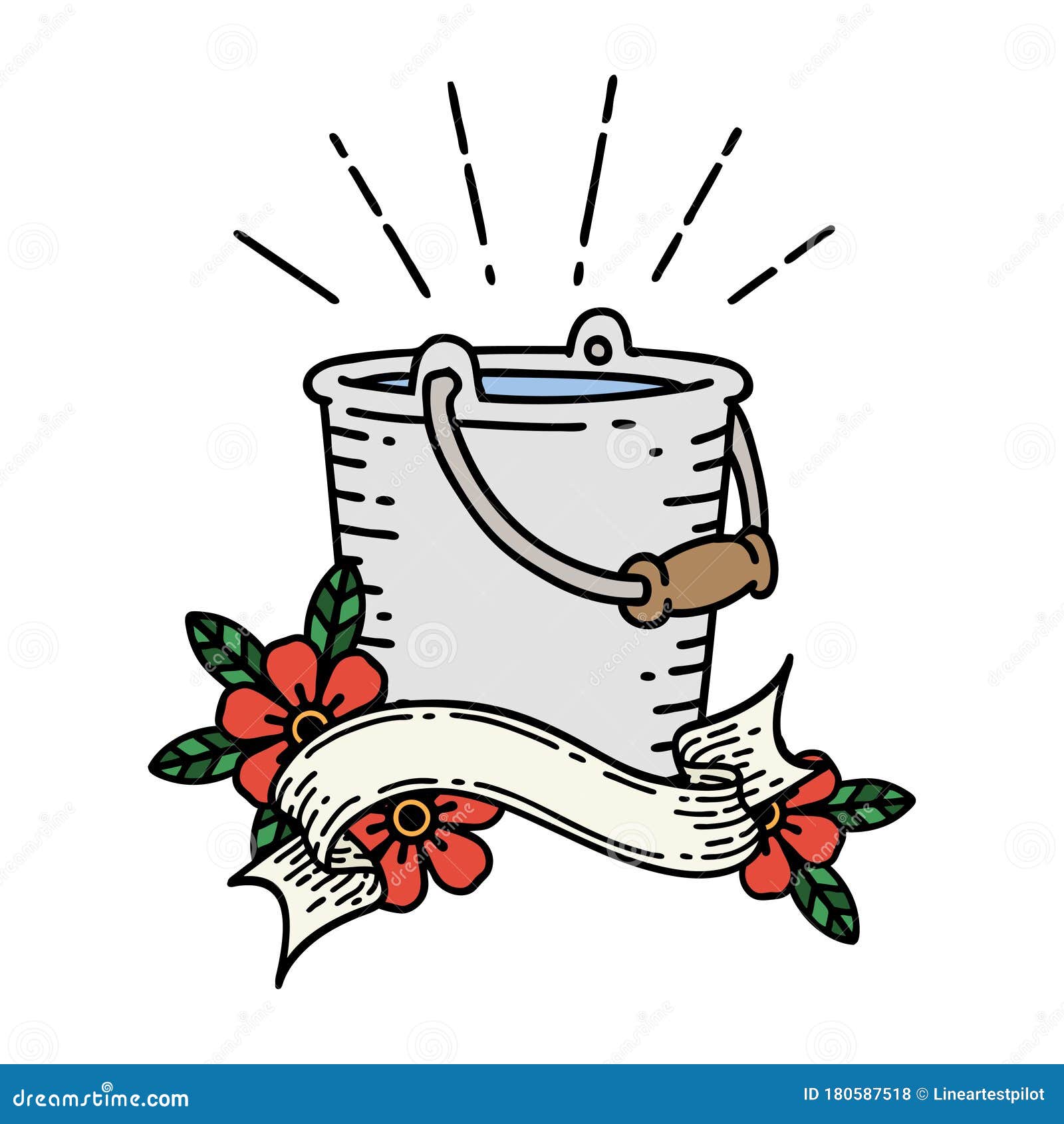 Banner with Tattoo Style Bucket of Water Stock Vector Illustration of