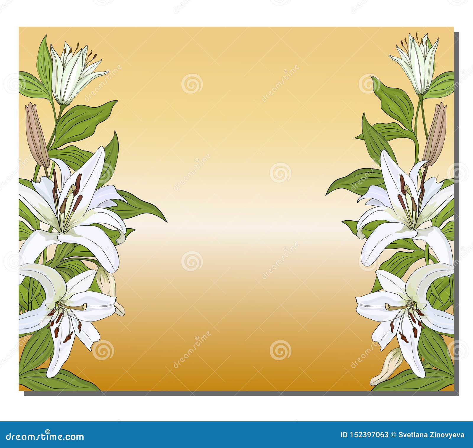 Banner with a Vertical Border of White Lilies on a Gold Background