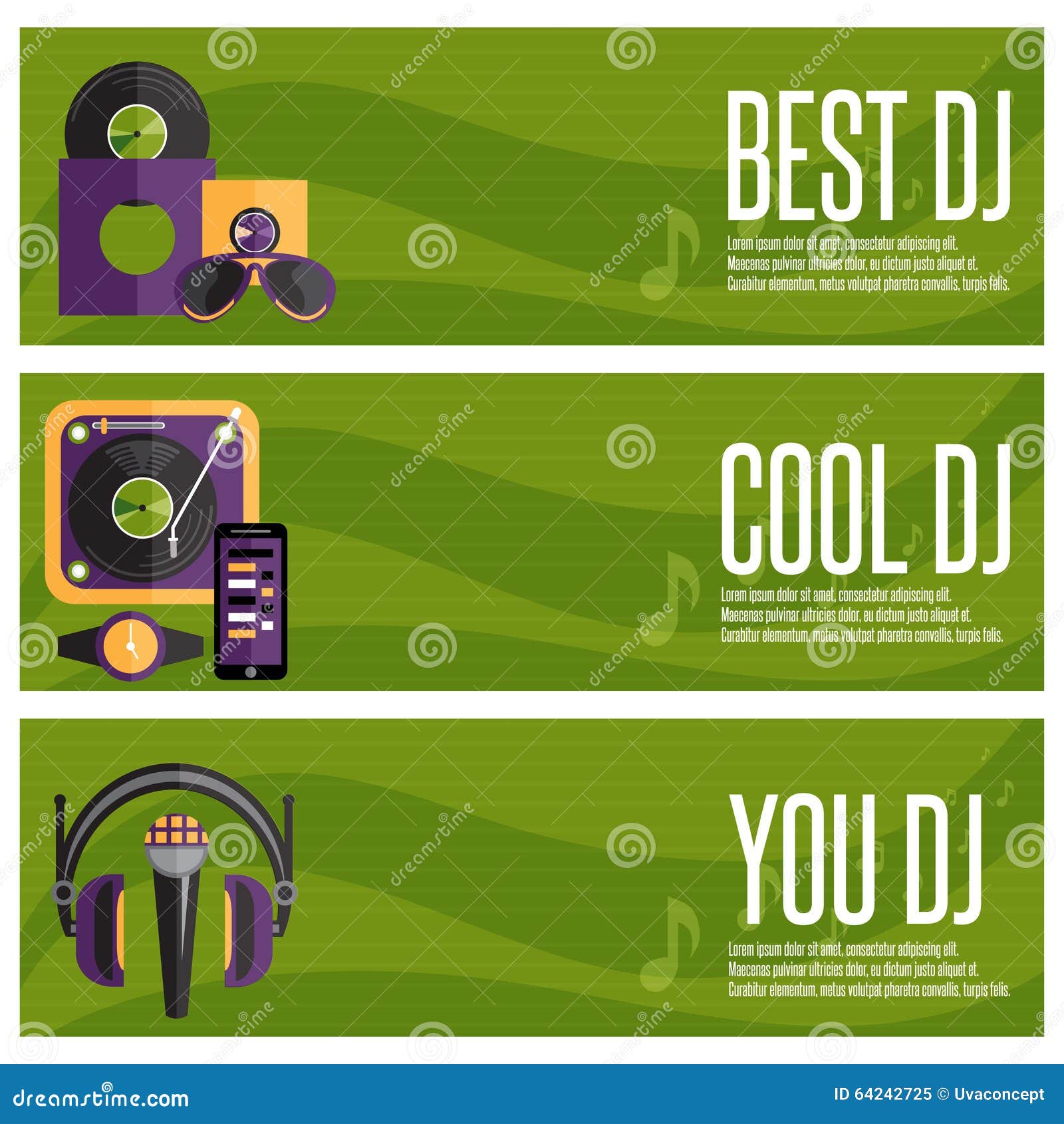 Banners Set Of Dj And Music Theme Illustration Megapixl