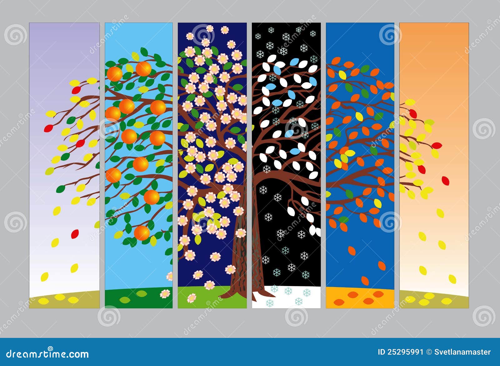 Banners with Tree in Different Seasons Stock Vector Illustration of