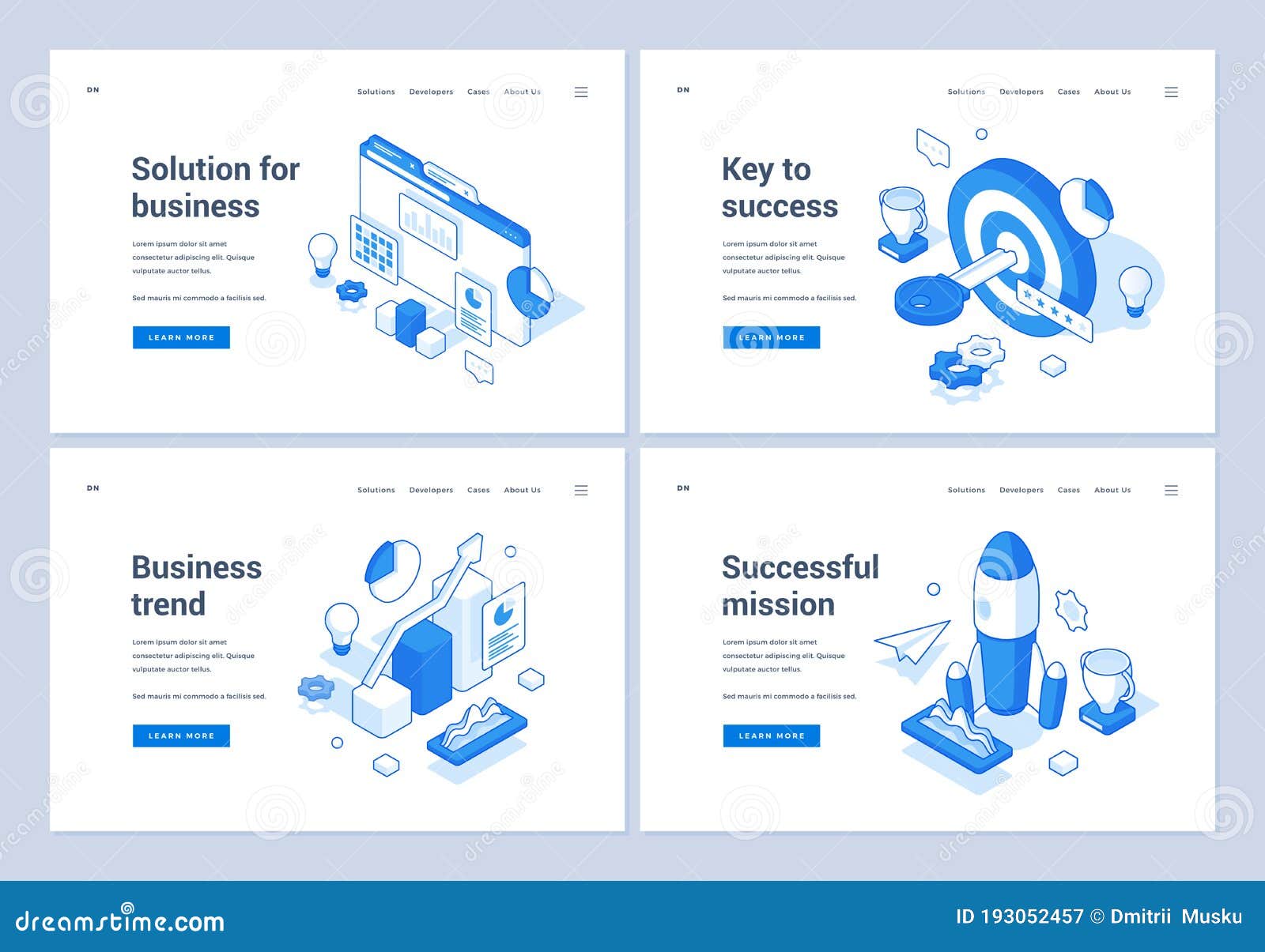 Banners for Various Business Solutions and Ideas Stock Vector