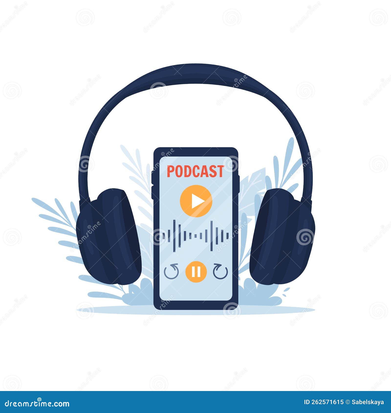 Bannière De Podcast En Ligne Ou Emblème Avec Casque Sur Téléphone