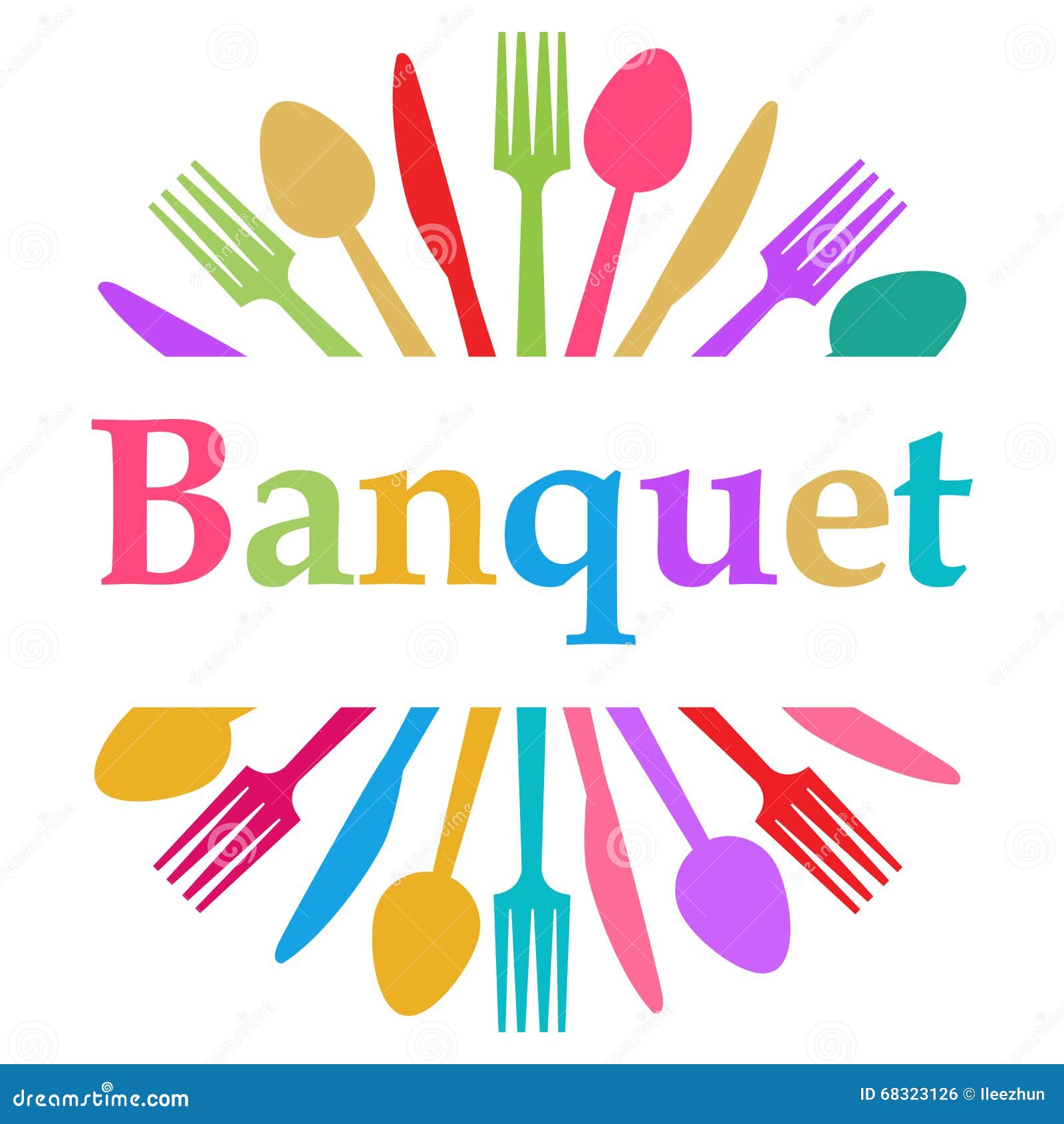 Banquet Fork Knife Spoon Circular Colorful Stock Illustration