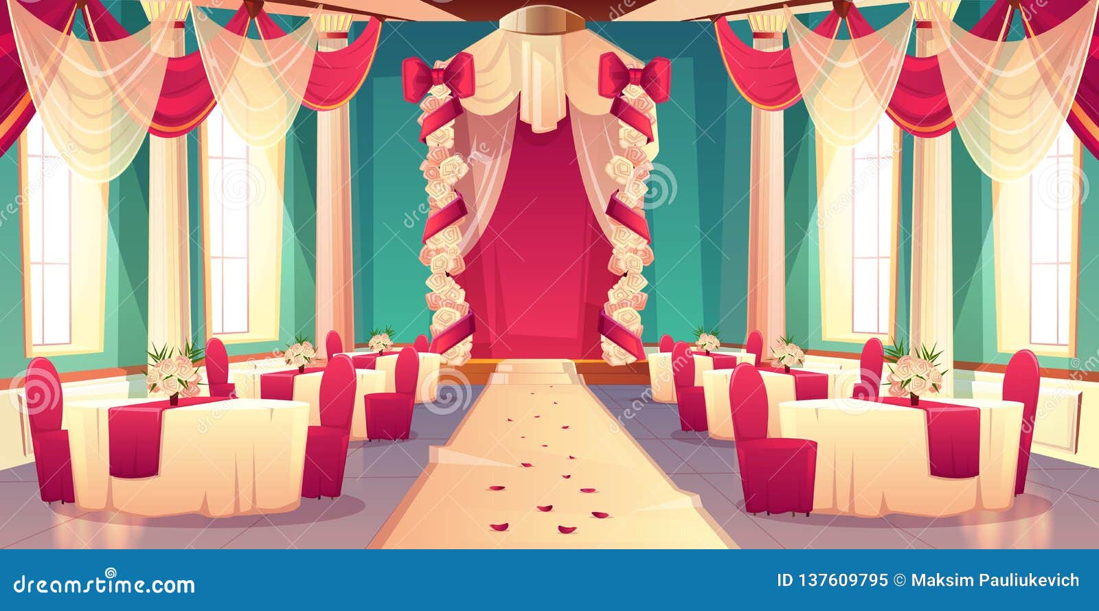 Wedding Ceremony - Bride And Groom Together Vector Illustration