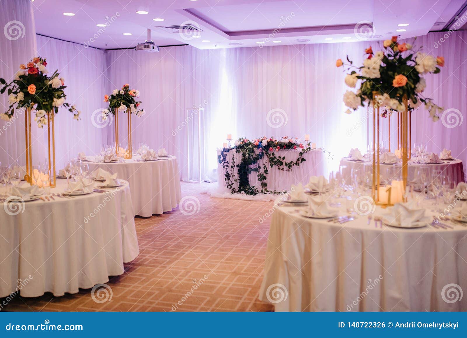 Banquet Hall for Weddings with Decorative Elements Stock Photo Image