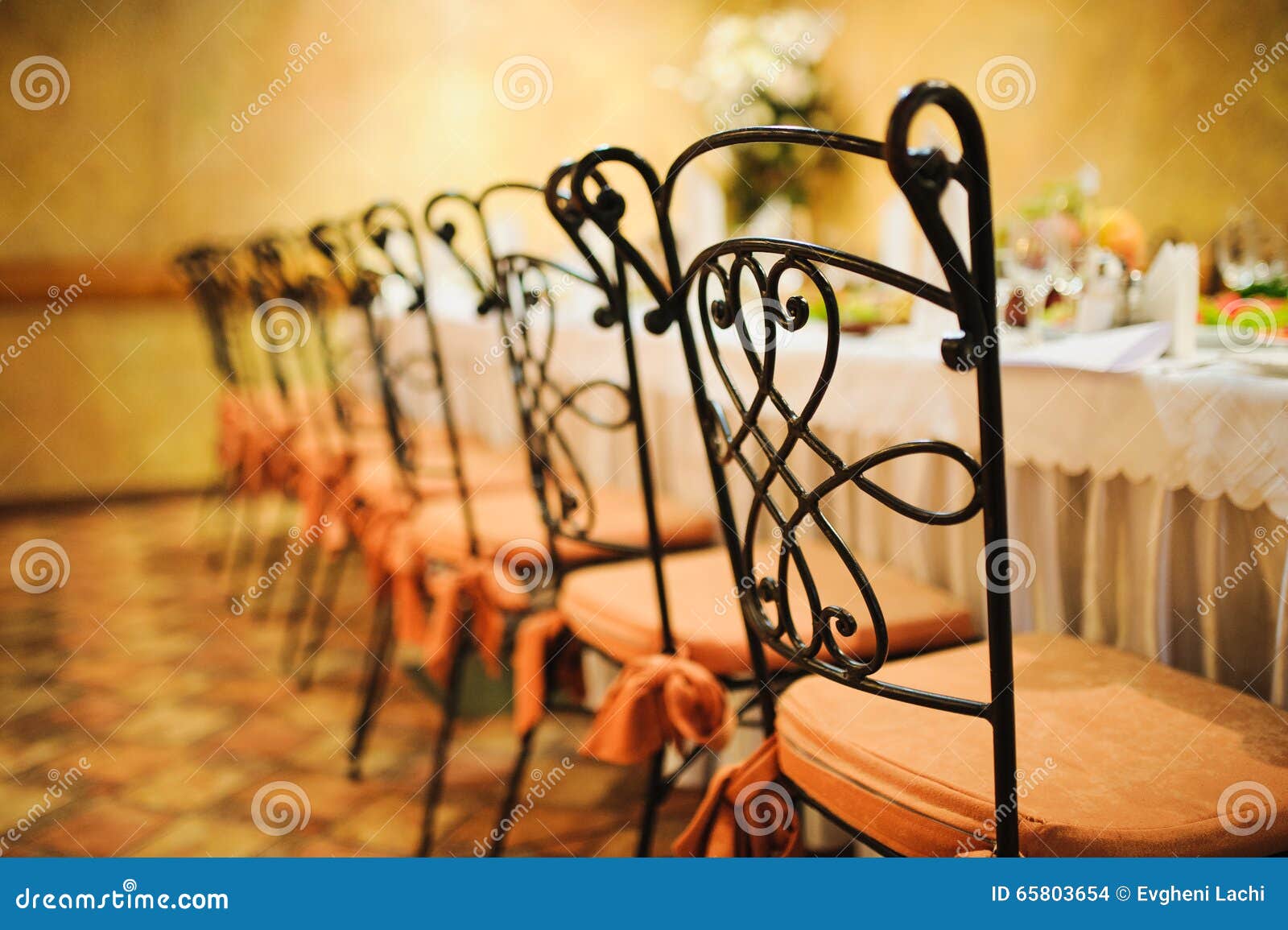 Banquet Wedding Chairs Setting on Evening Reception Stock Photo Image