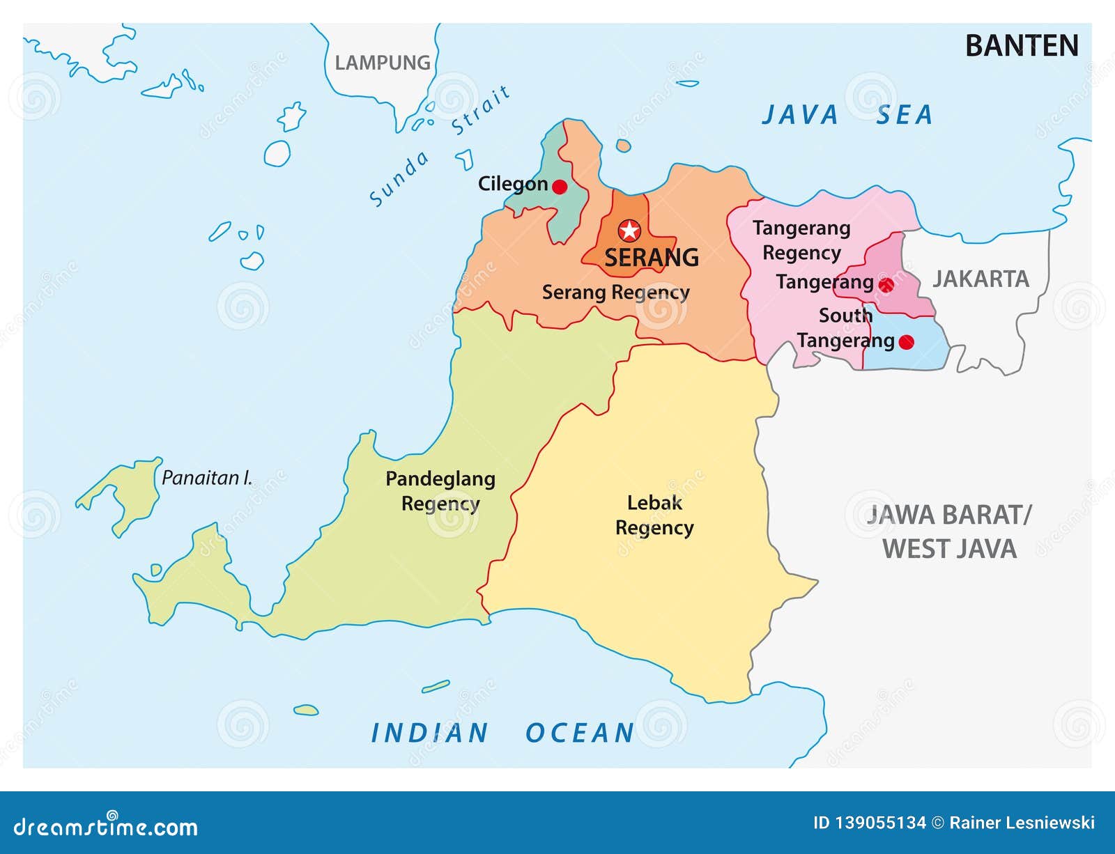 banten administrative and political  map, indonesia