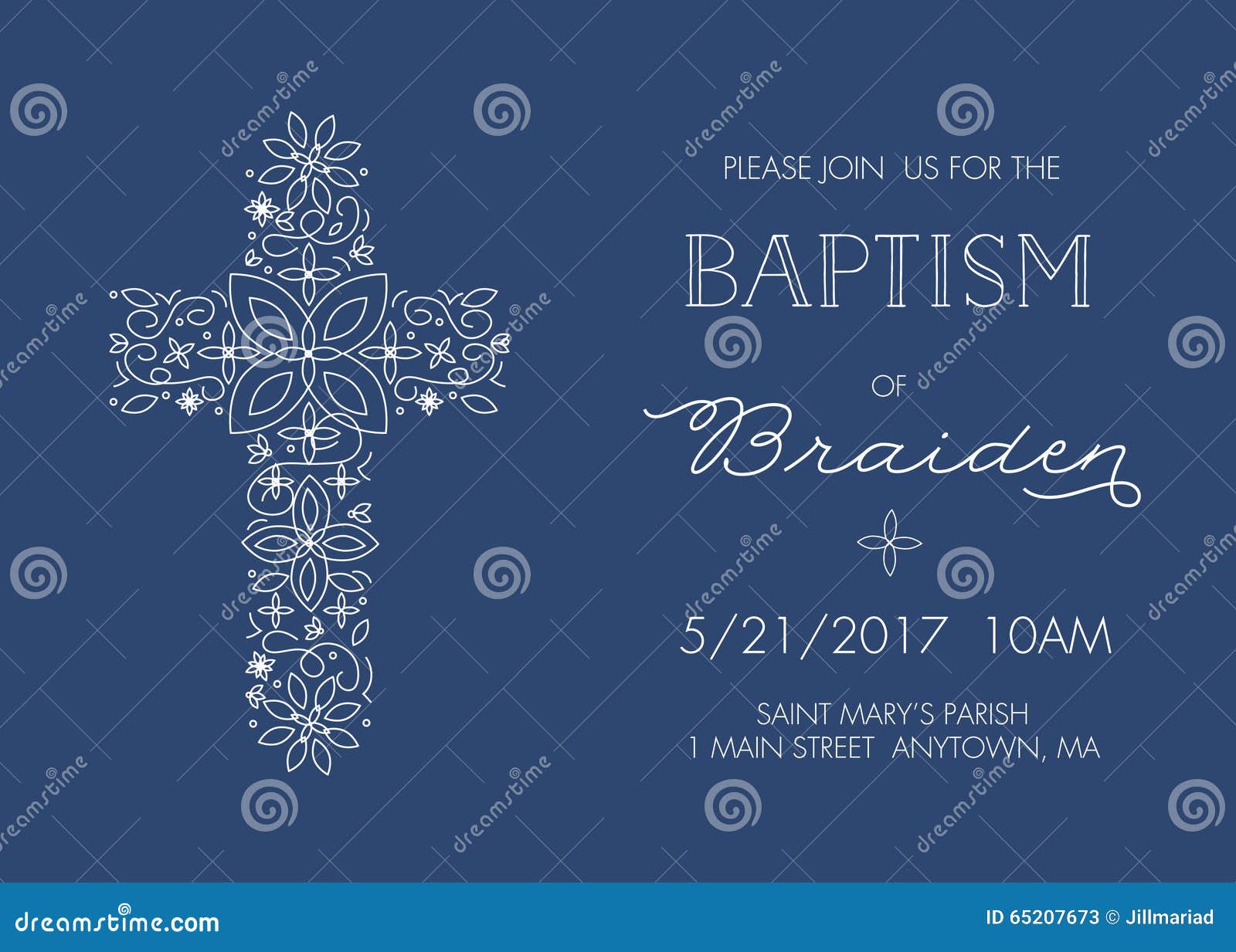 baptism, christening invitation template with ornate cross  - 