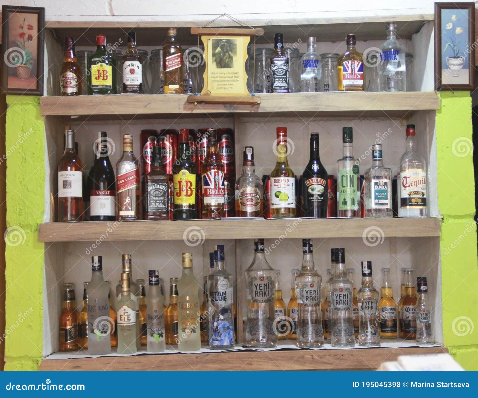 Antalya, Turkey, July 24, 2020. Bar with Alcoholic Beverages in the a