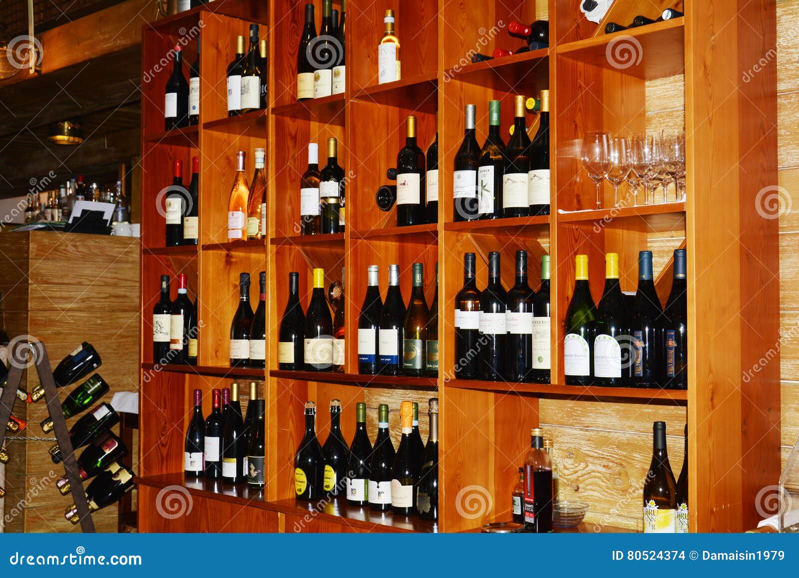 Bar and Bottles of Wines on Shelves Editorial Stock Image Image of